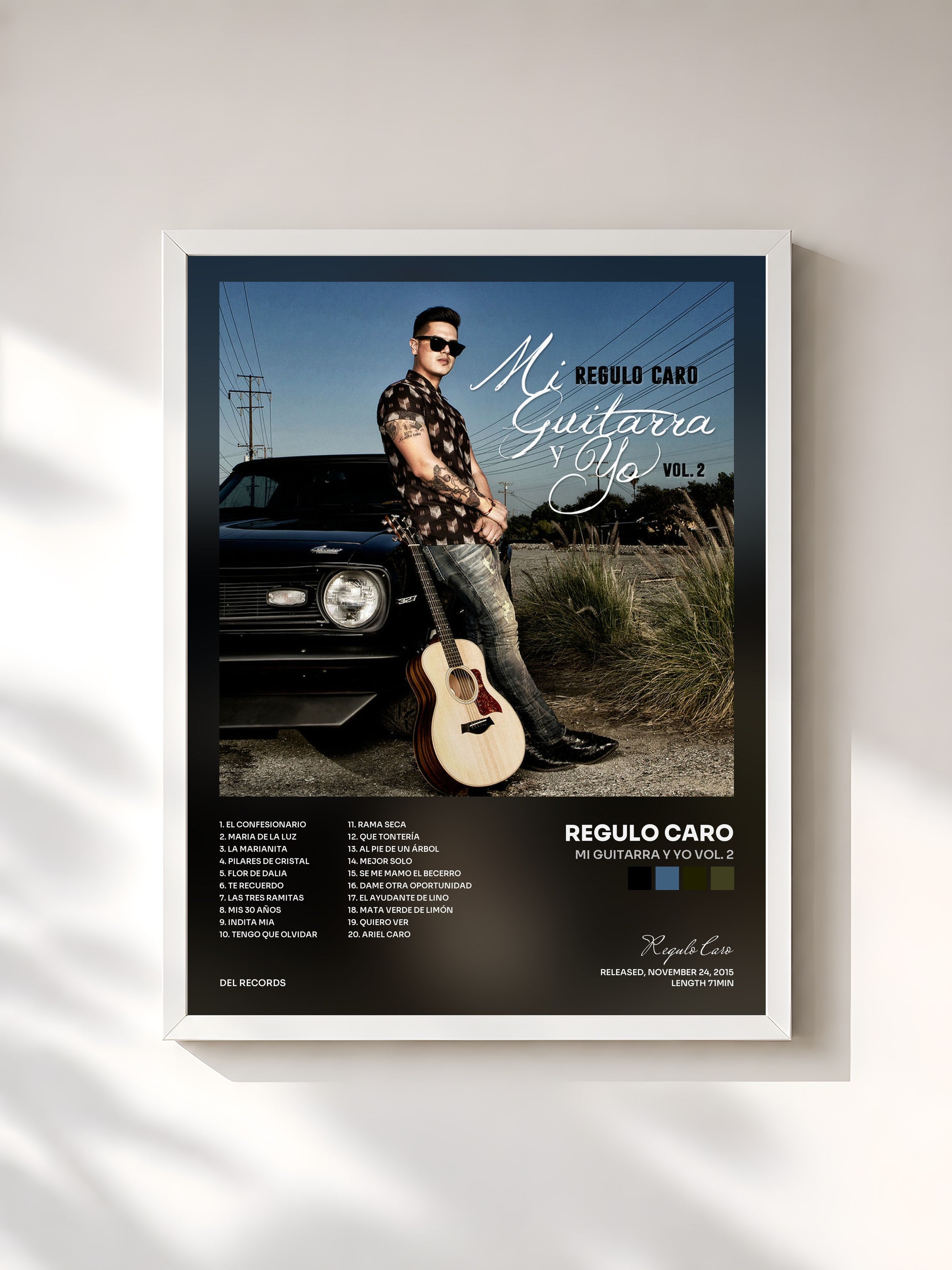 #blanc Tableau de l'album Mi Guitarra y Yo Vol. 2 de Regulo Caro, cadre blanc, imprimé et encadré en France