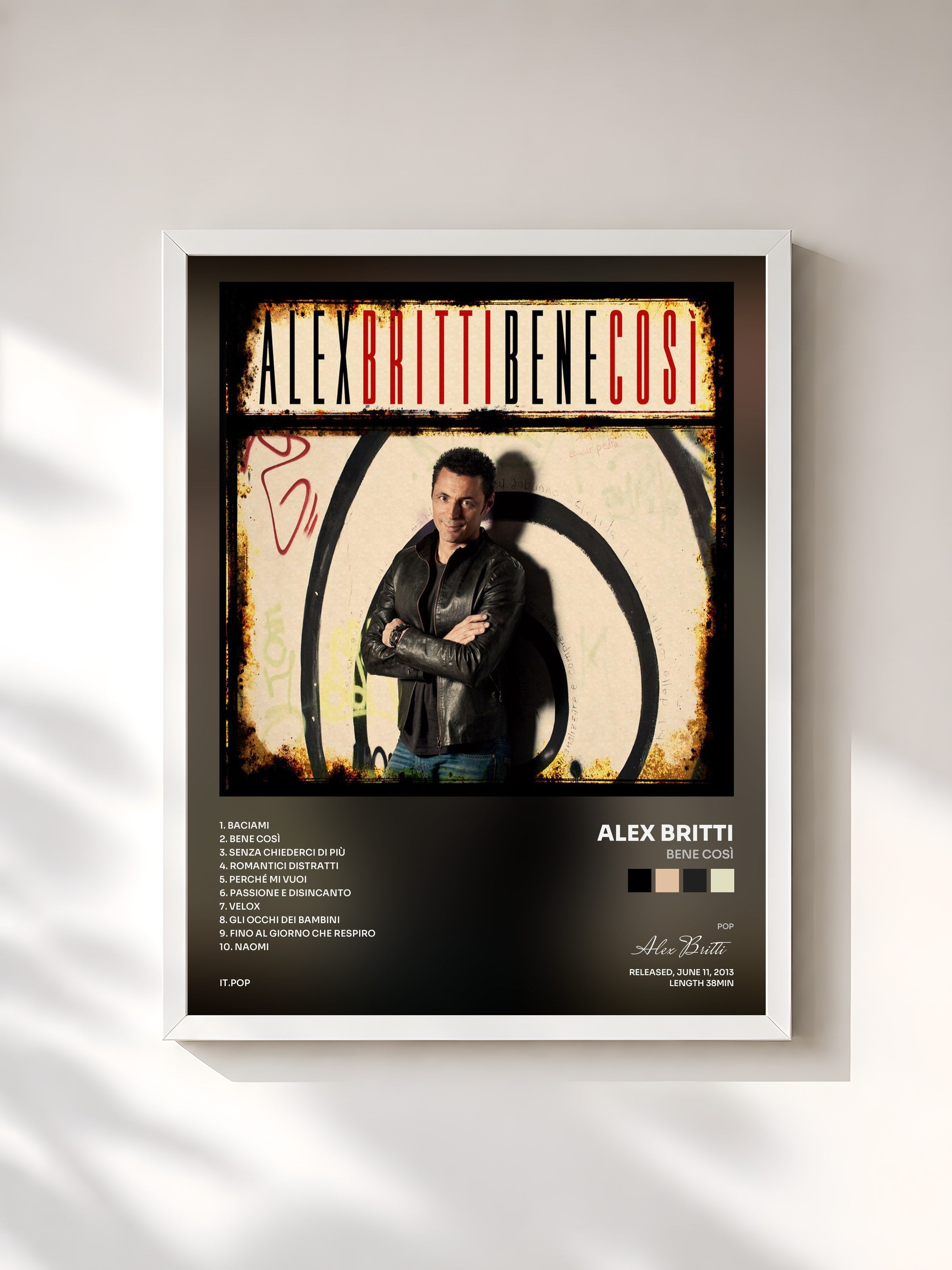 #blanc Tableau de l'album Bene così de Alex Britti, cadre blanc, imprimé et encadré en France