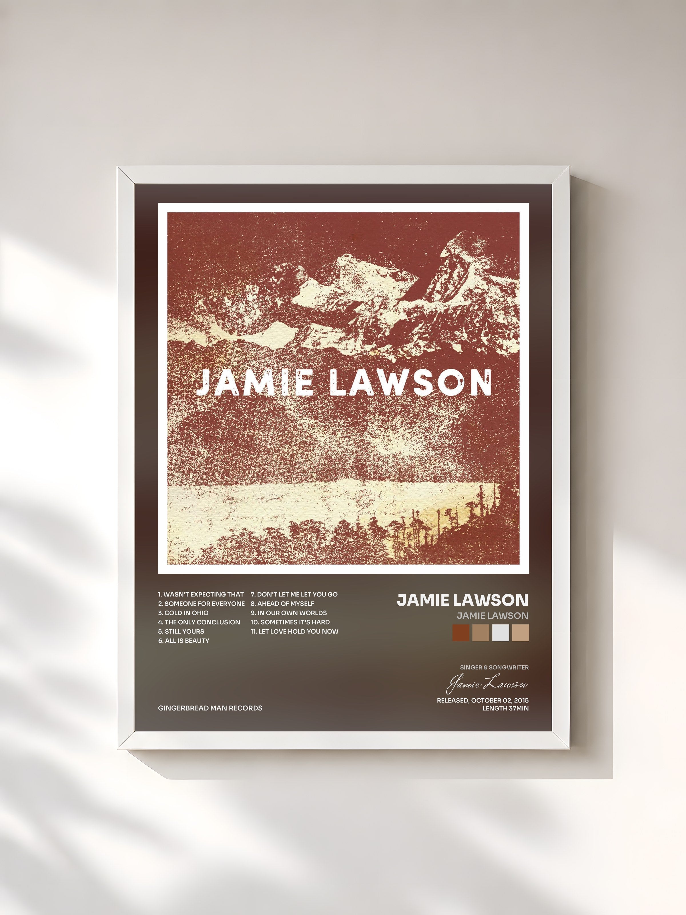 #blanc Tableau de l'album Jamie Lawson de Jamie Lawson, cadre blanc, imprimé et encadré en France