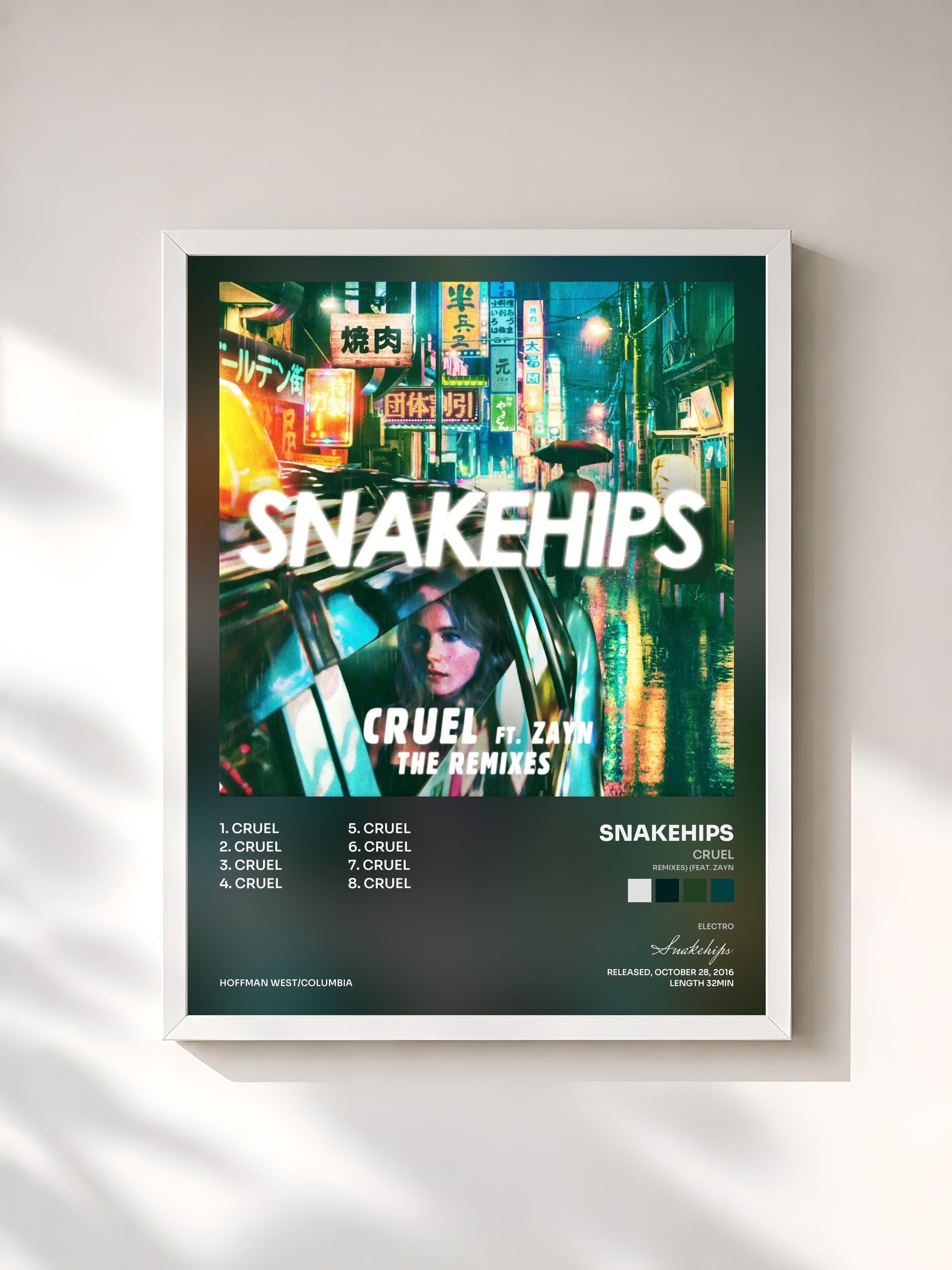 #blanc Tableau de l'album Cruel (Remixes) (feat. ZAYN) de Snakehips, cadre blanc, imprimé et encadré en France
