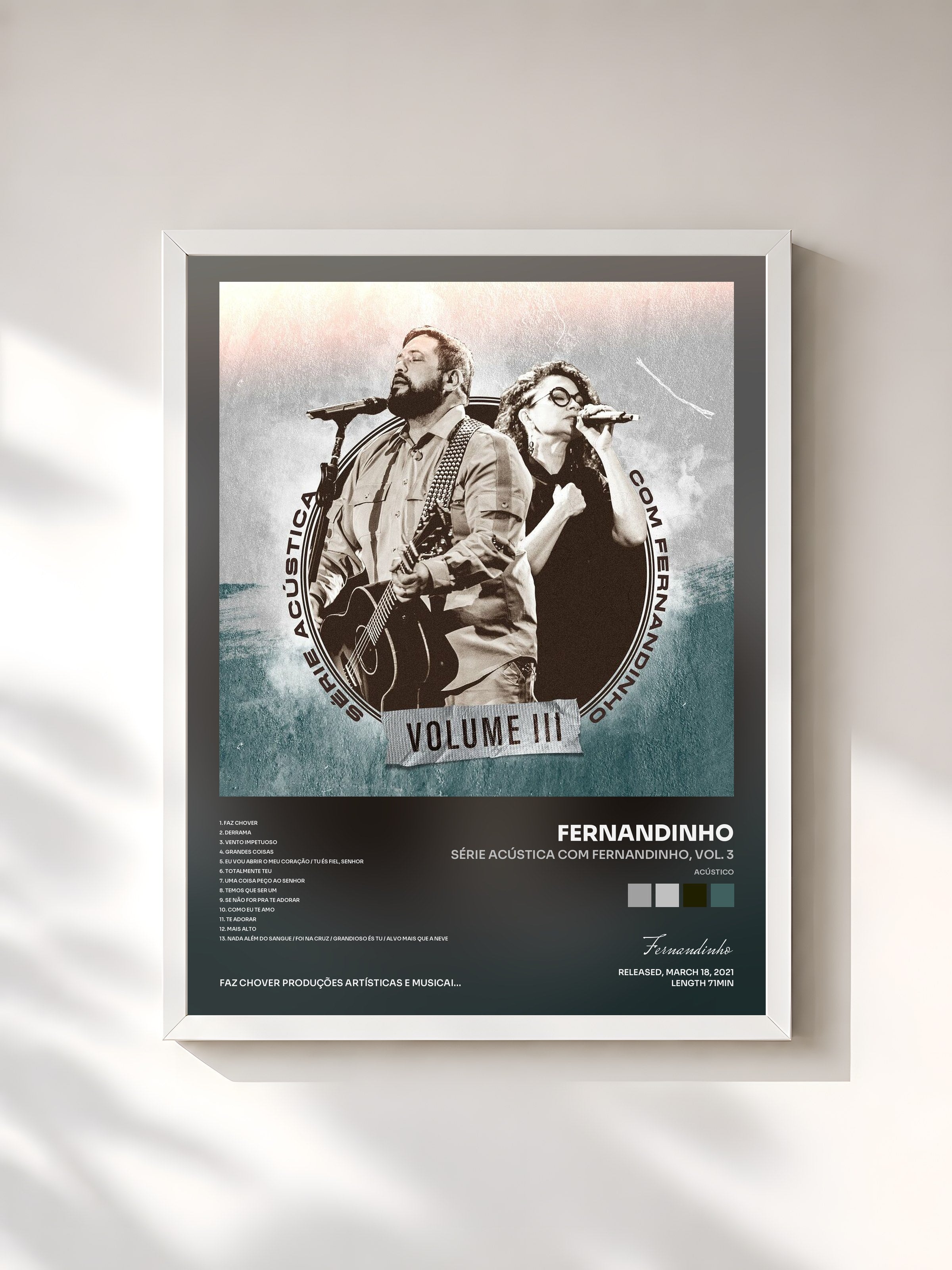 #blanc Tableau de l'album Série Acústica Com Fernandinho, Vol. 3 (Acústico) de Fernandinho, cadre blanc, imprimé et encadré en France
