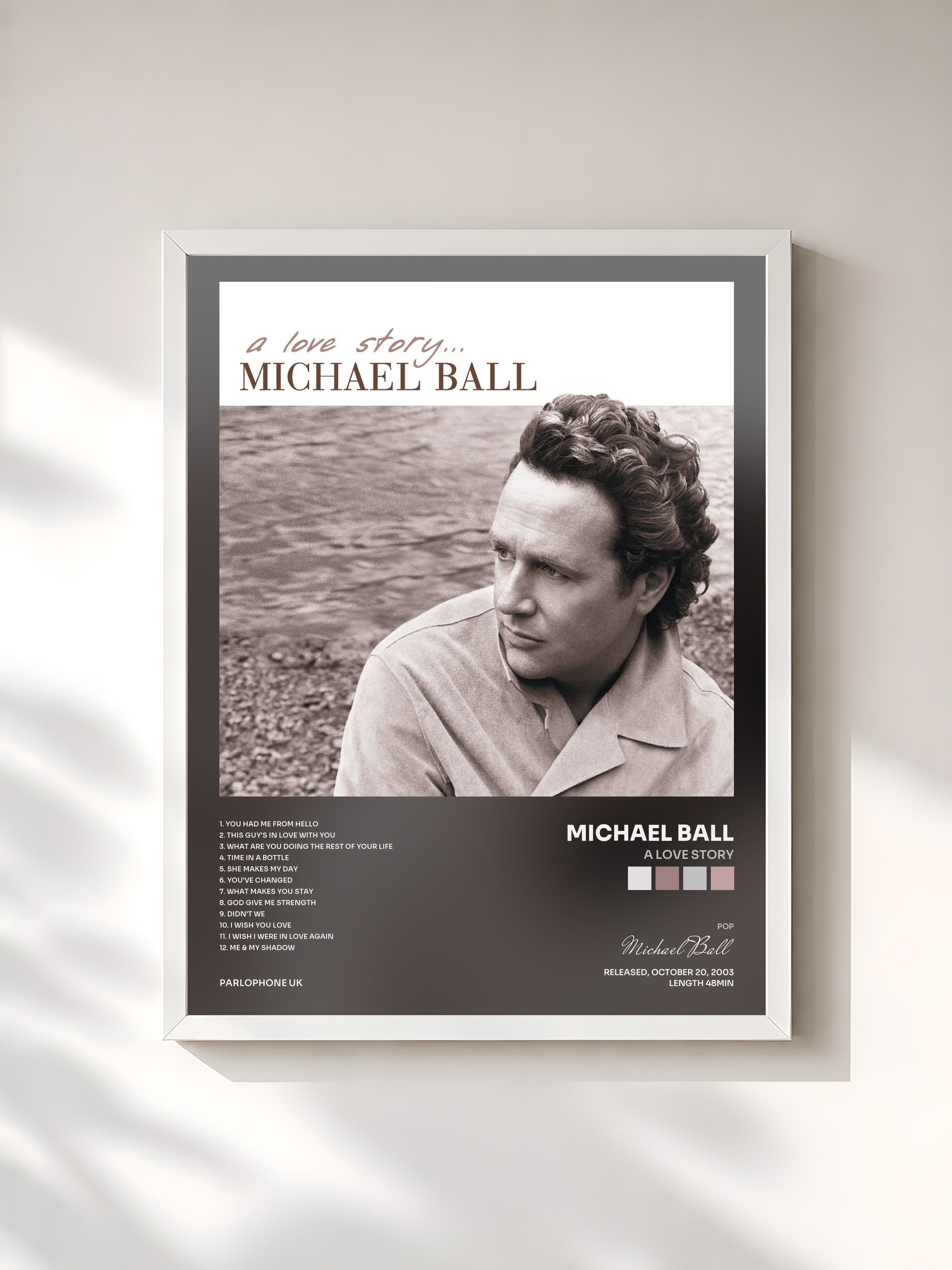 #blanc Tableau de l'album A Love Story de Michael Ball, cadre blanc, imprimé et encadré en France
