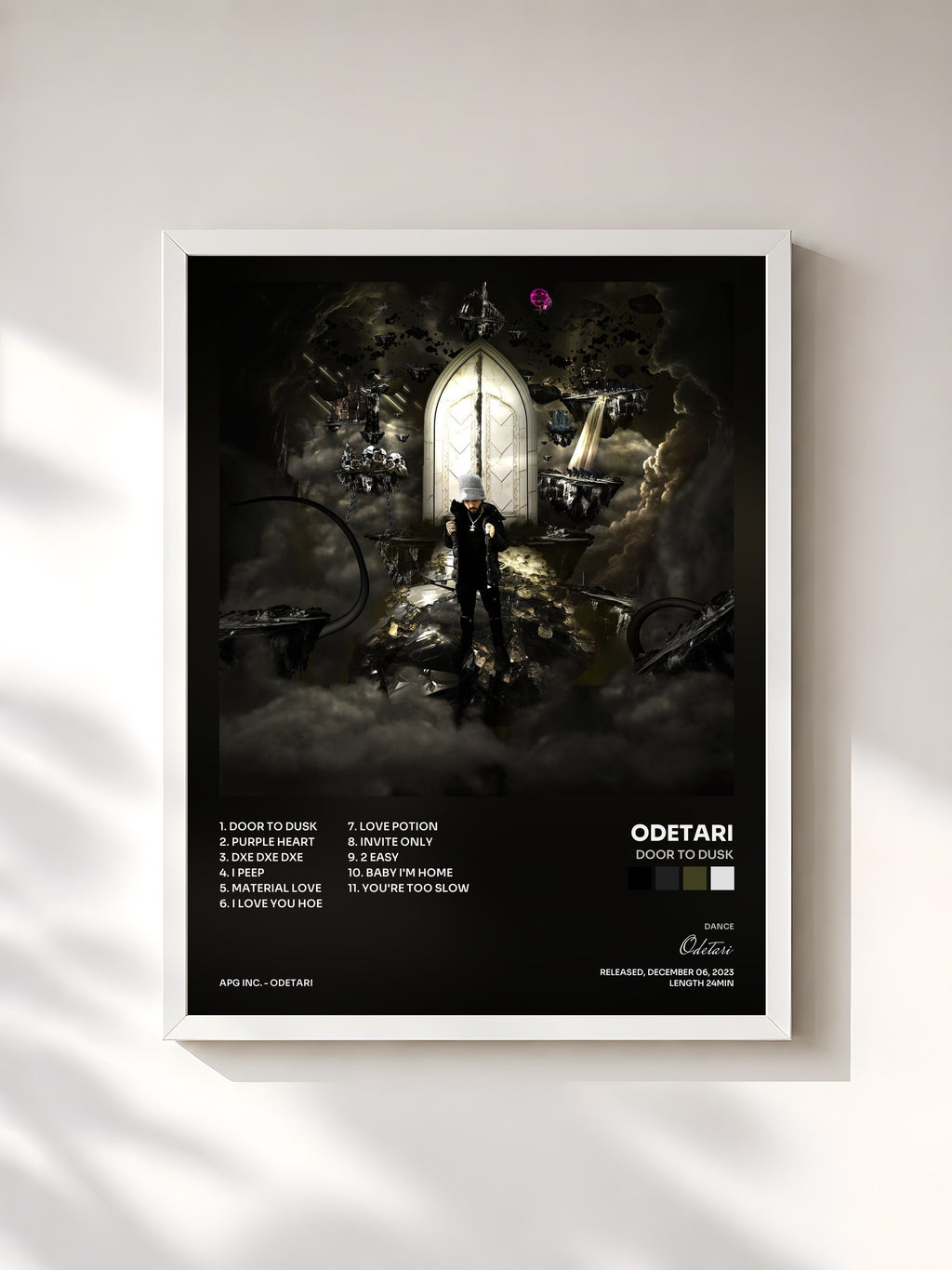 #blanc DOOR TO DUSK by Odetari as a framed art print, white frame, printed and framed in France