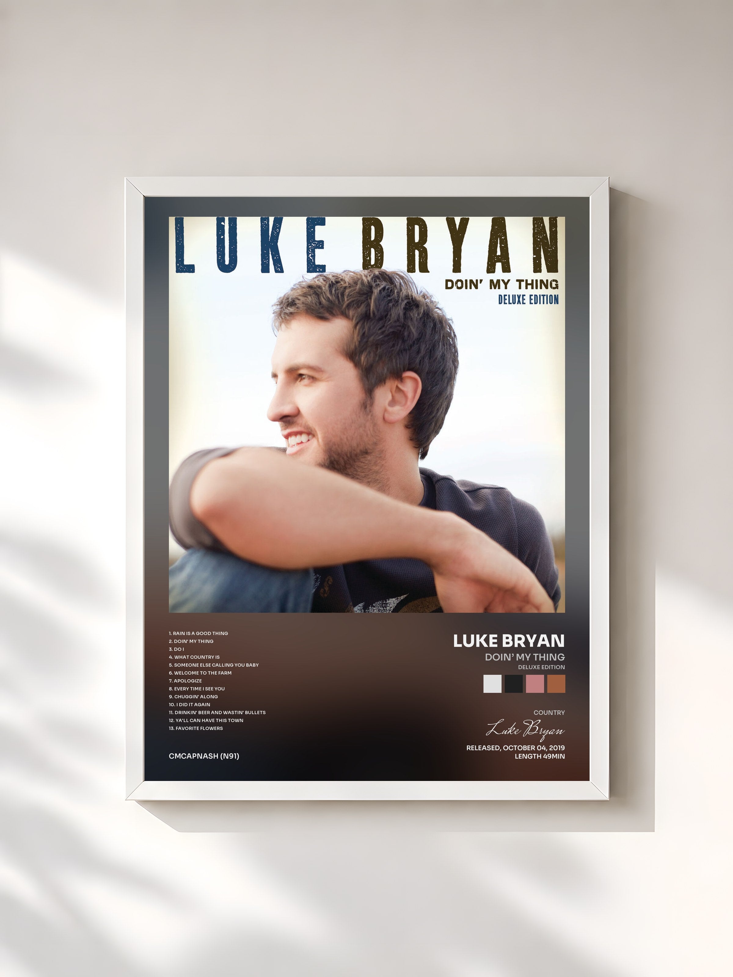 #blanc Tableau de l'album Doin’ My Thing (Deluxe Edition) de Luke Bryan, cadre blanc, imprimé et encadré en France
