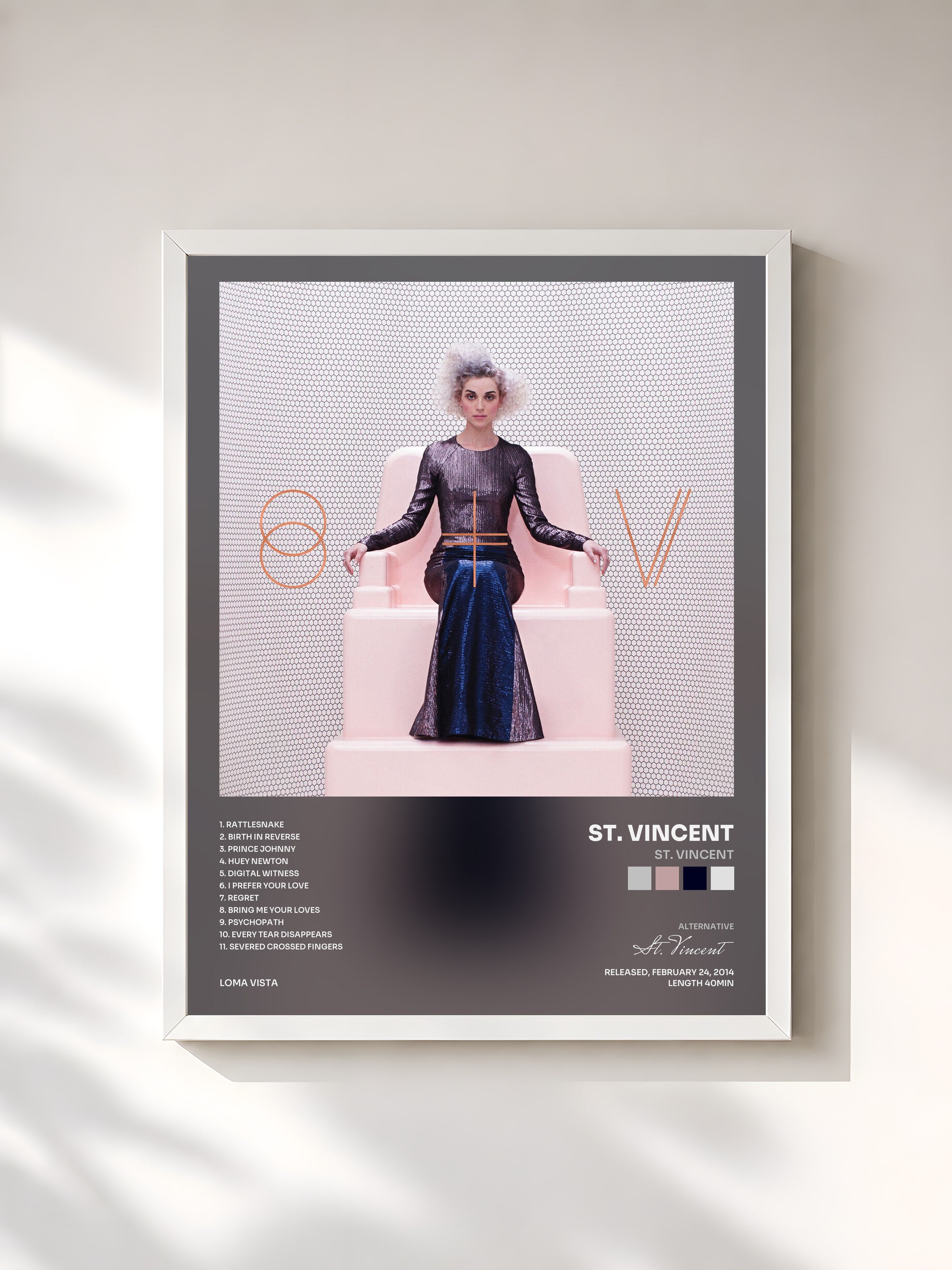 #blanc Tableau de l'album St. Vincent de St. Vincent, cadre blanc, imprimé et encadré en France