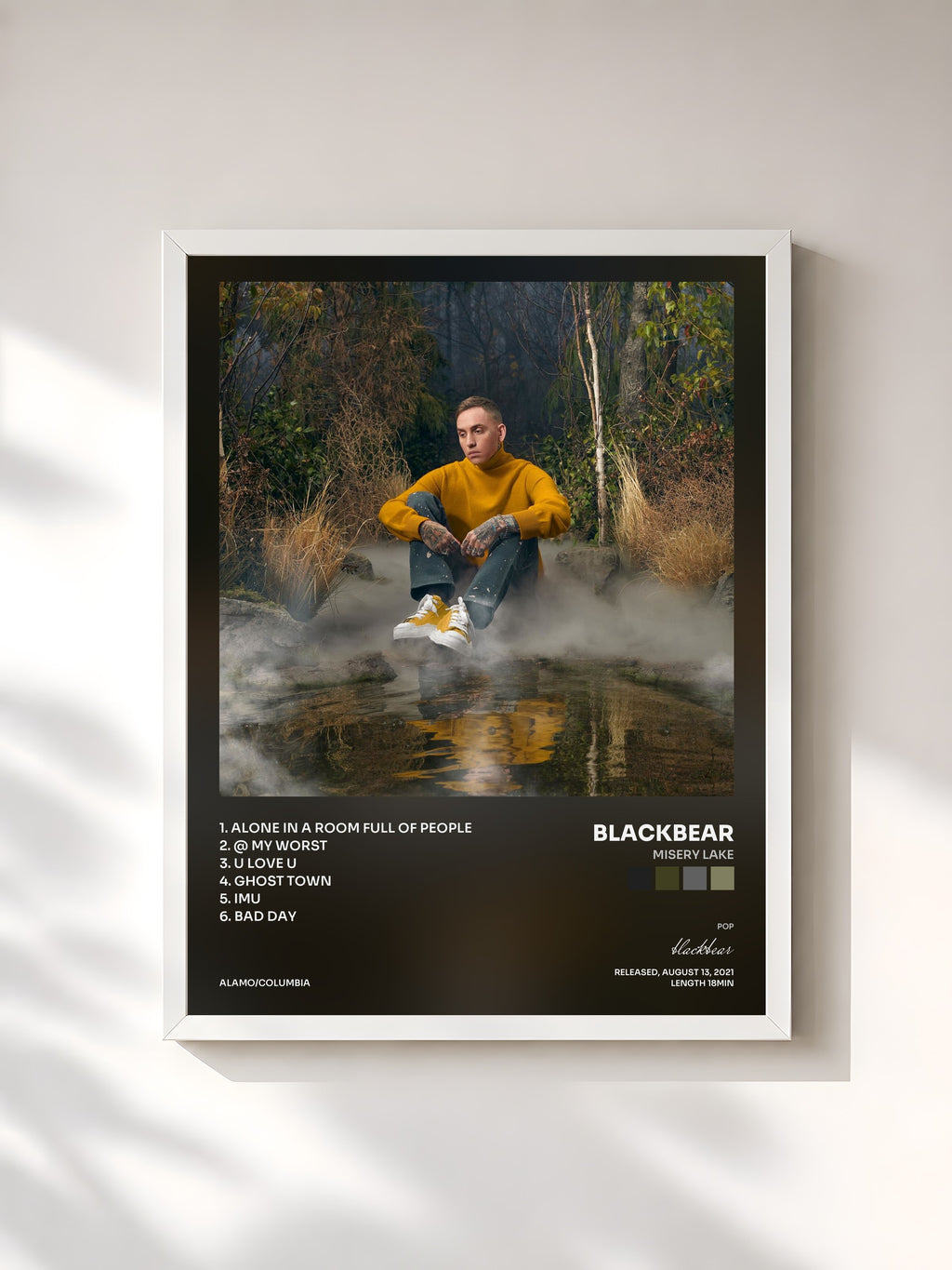 #blanc Tableau de l'album misery lake de blackbear, cadre blanc, imprimé et encadré en France