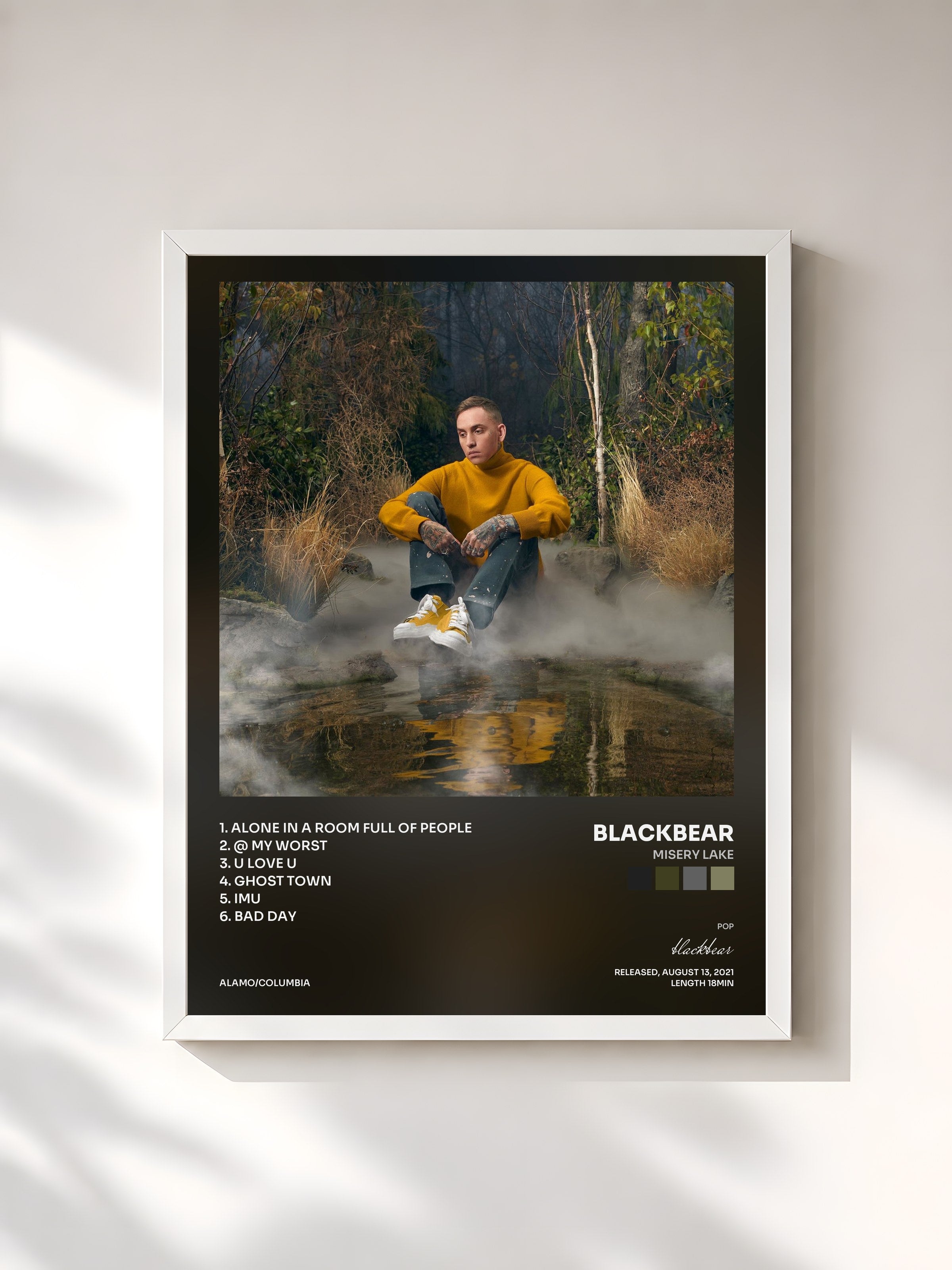 #blanc Tableau de l'album misery lake de blackbear, cadre blanc, imprimé et encadré en France