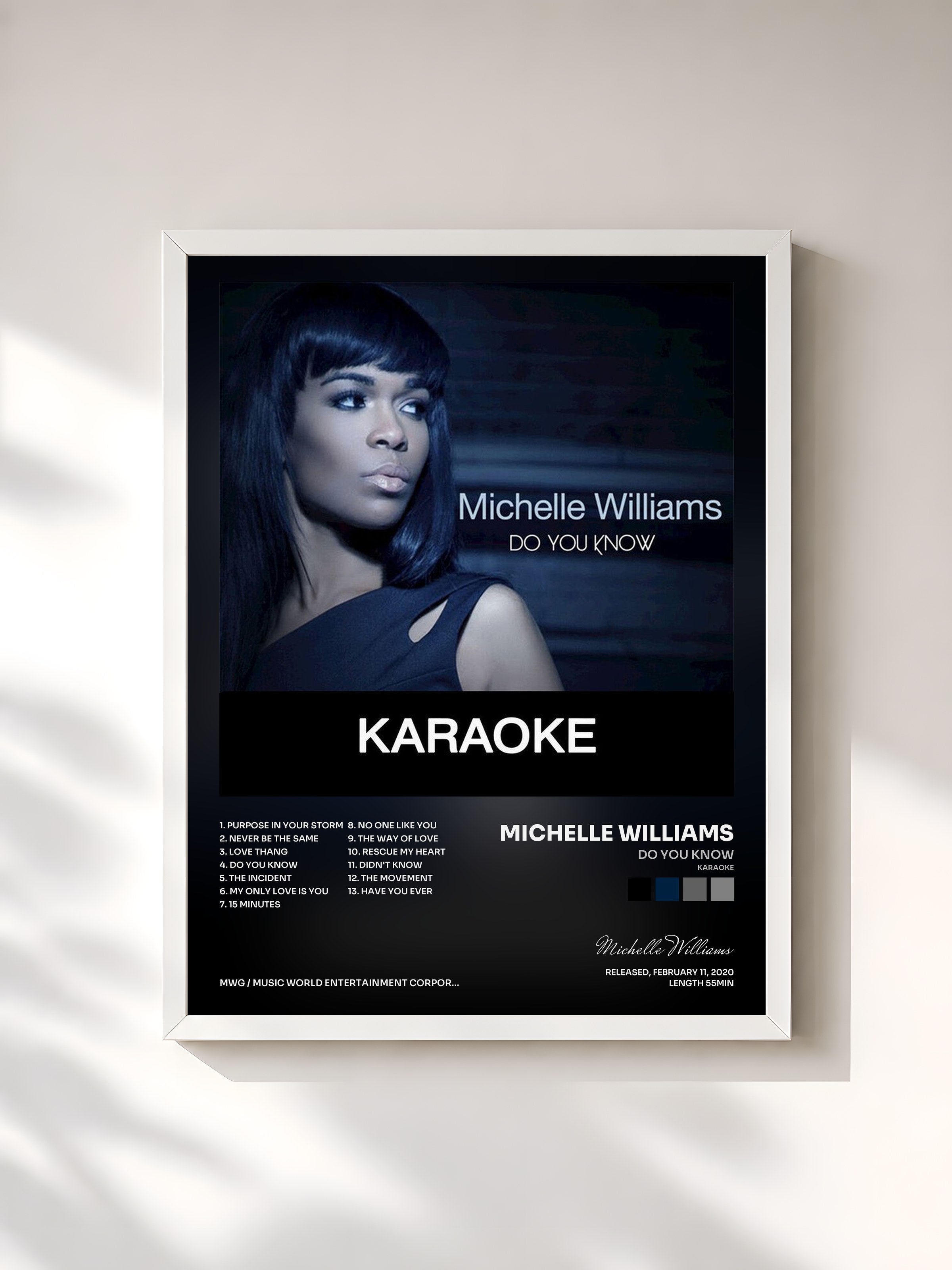 #blanc Tableau de l'album Do You Know (Karaoke) de Michelle Williams, cadre blanc, imprimé et encadré en France
