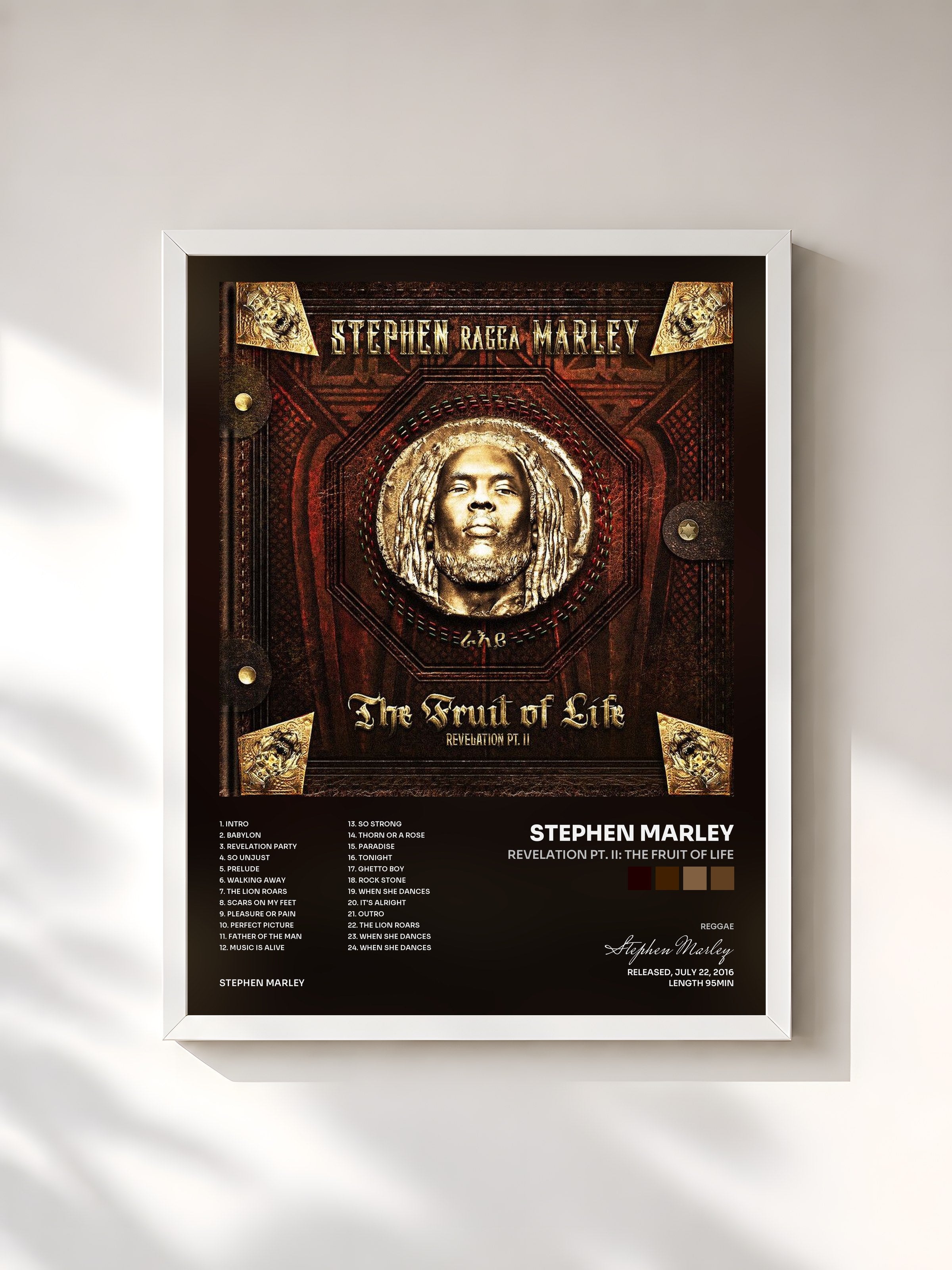 #blanc Tableau de l'album Revelation Pt. II: The Fruit of Life de Stephen Marley, cadre blanc, imprimé et encadré en France