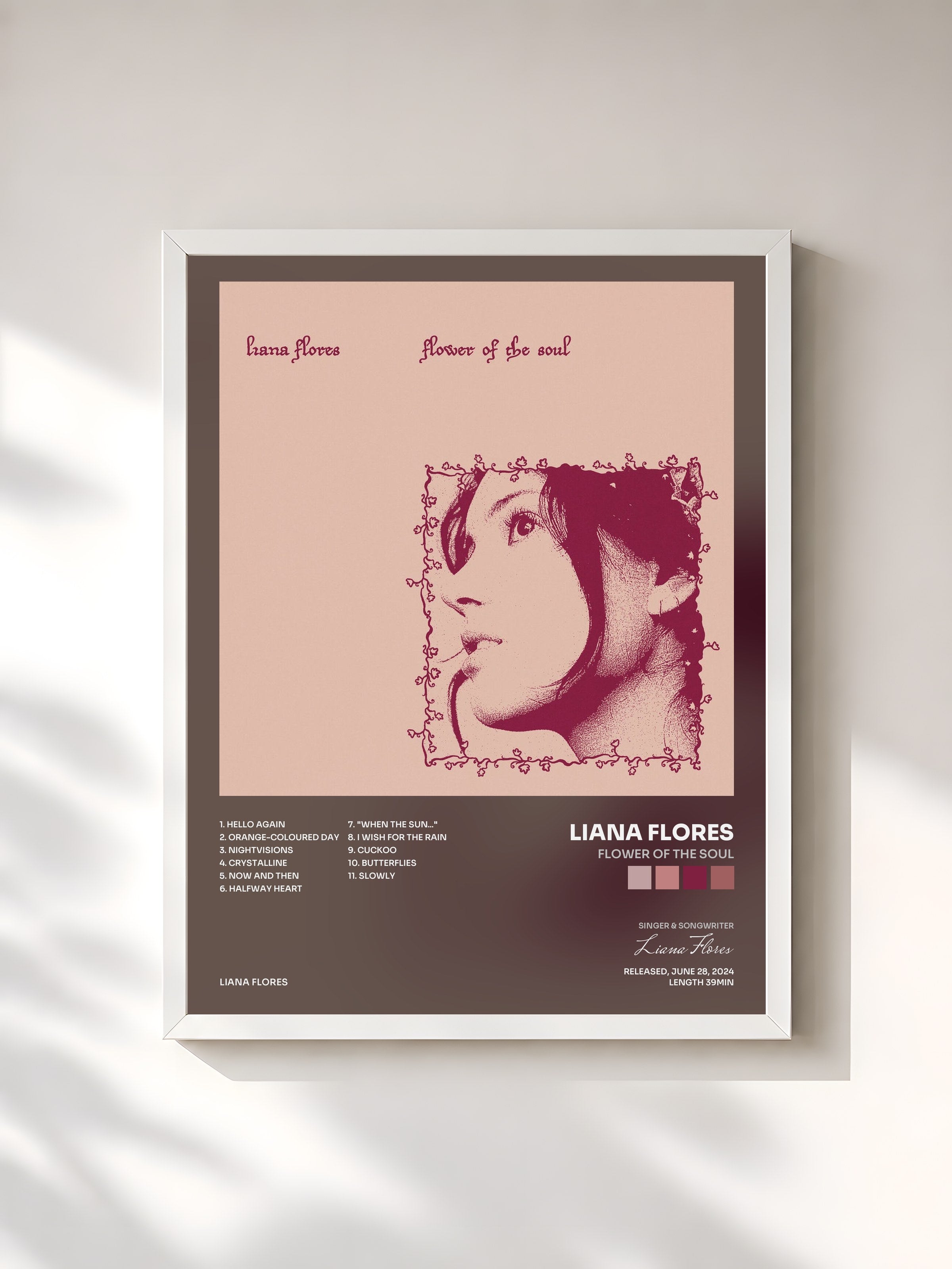 #blanc Tableau de l'album Flower of the soul de Liana Flores, cadre blanc, imprimé et encadré en France
