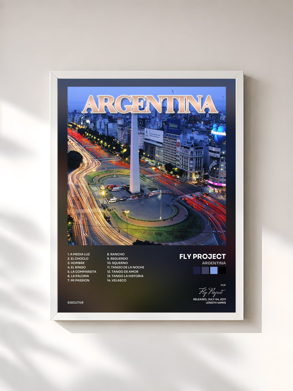 #blanc Tableau de l'album Argentina de Fly Project, cadre blanc, imprimé et encadré en France