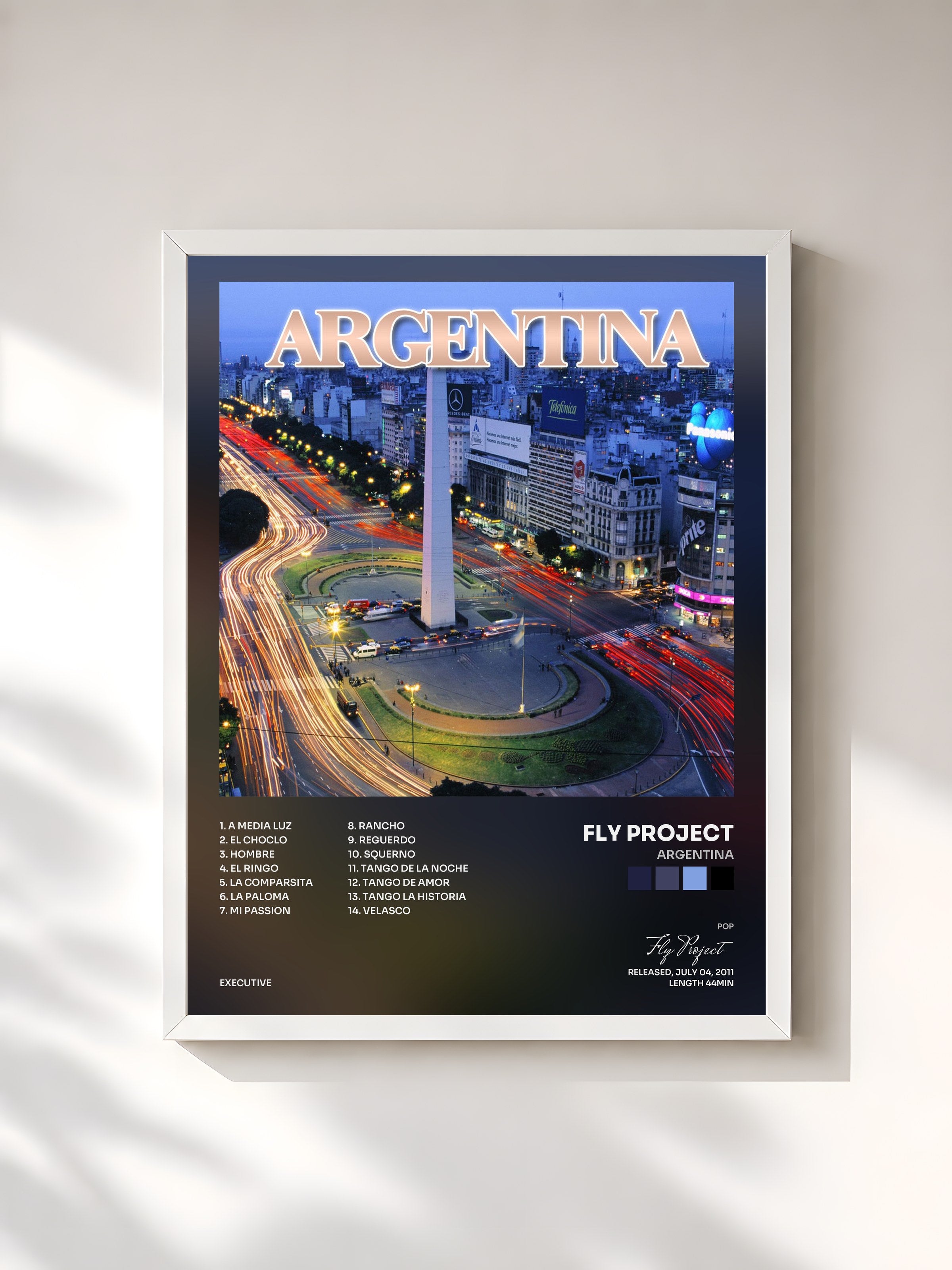 #blanc Tableau de l'album Argentina de Fly Project, cadre blanc, imprimé et encadré en France