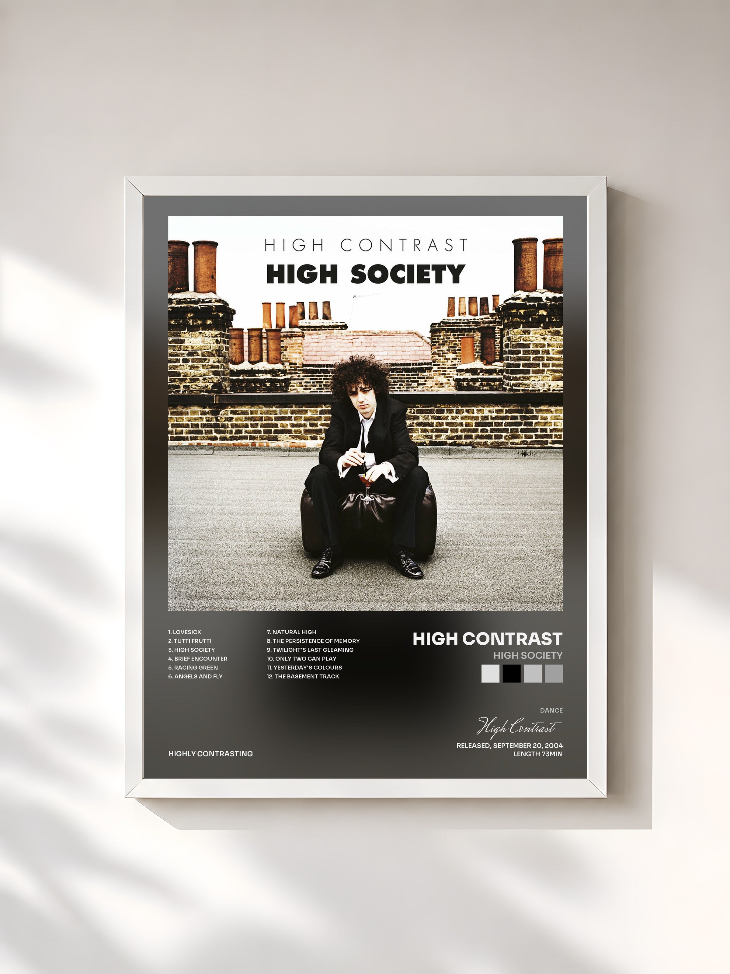 #blanc Tableau de l'album High Society de High Contrast, cadre blanc, imprimé et encadré en France