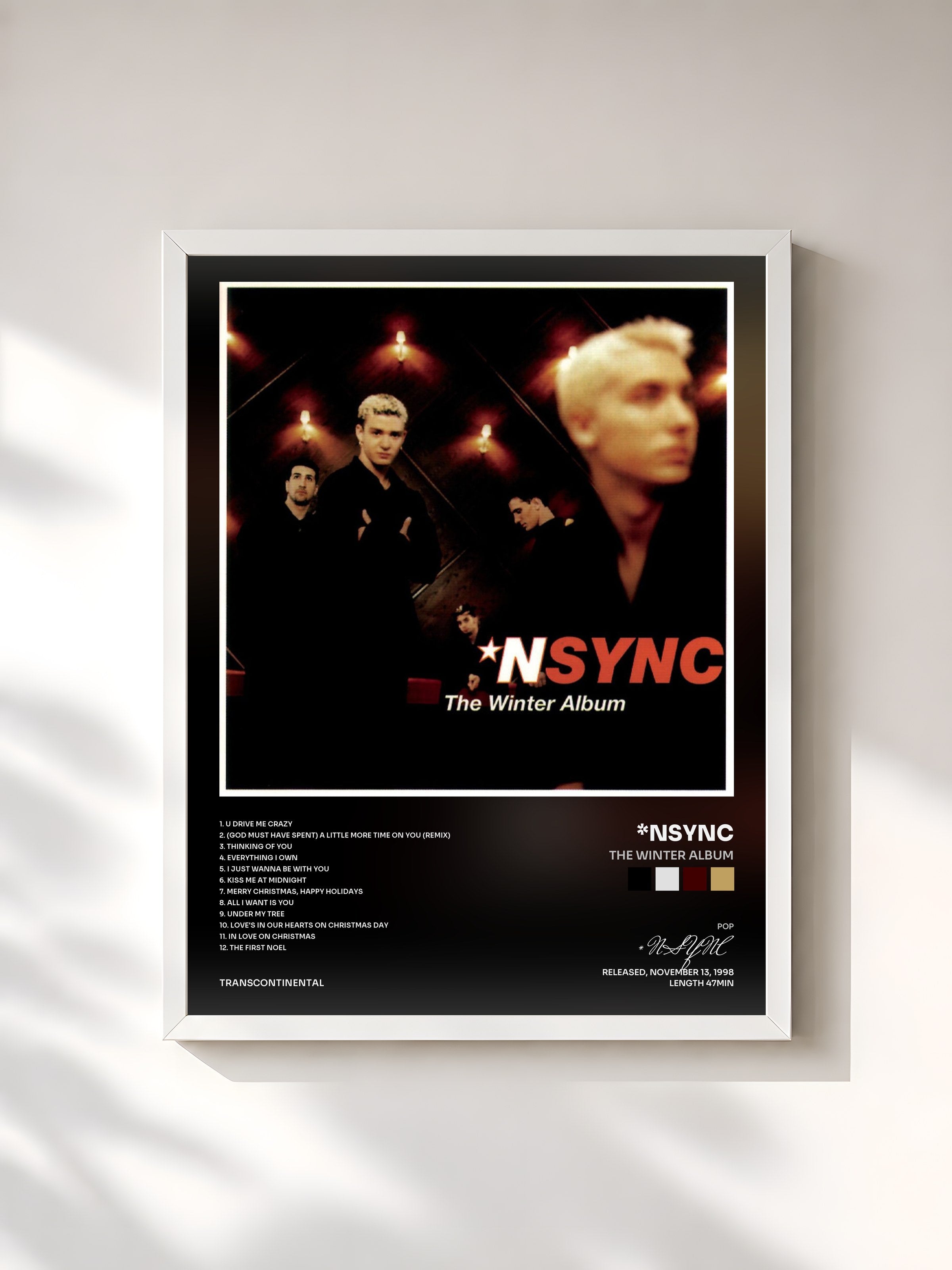 #blanc Tableau de l'album The Winter Album de *NSYNC, cadre blanc, imprimé et encadré en France