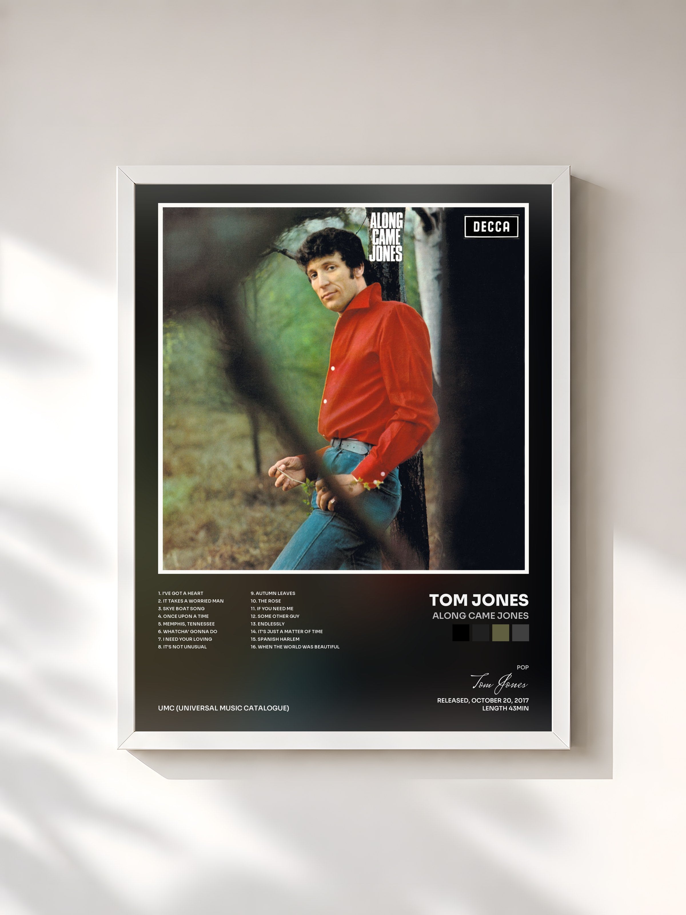 #blanc Tableau de l'album Along Came Jones de Tom Jones, cadre blanc, imprimé et encadré en France