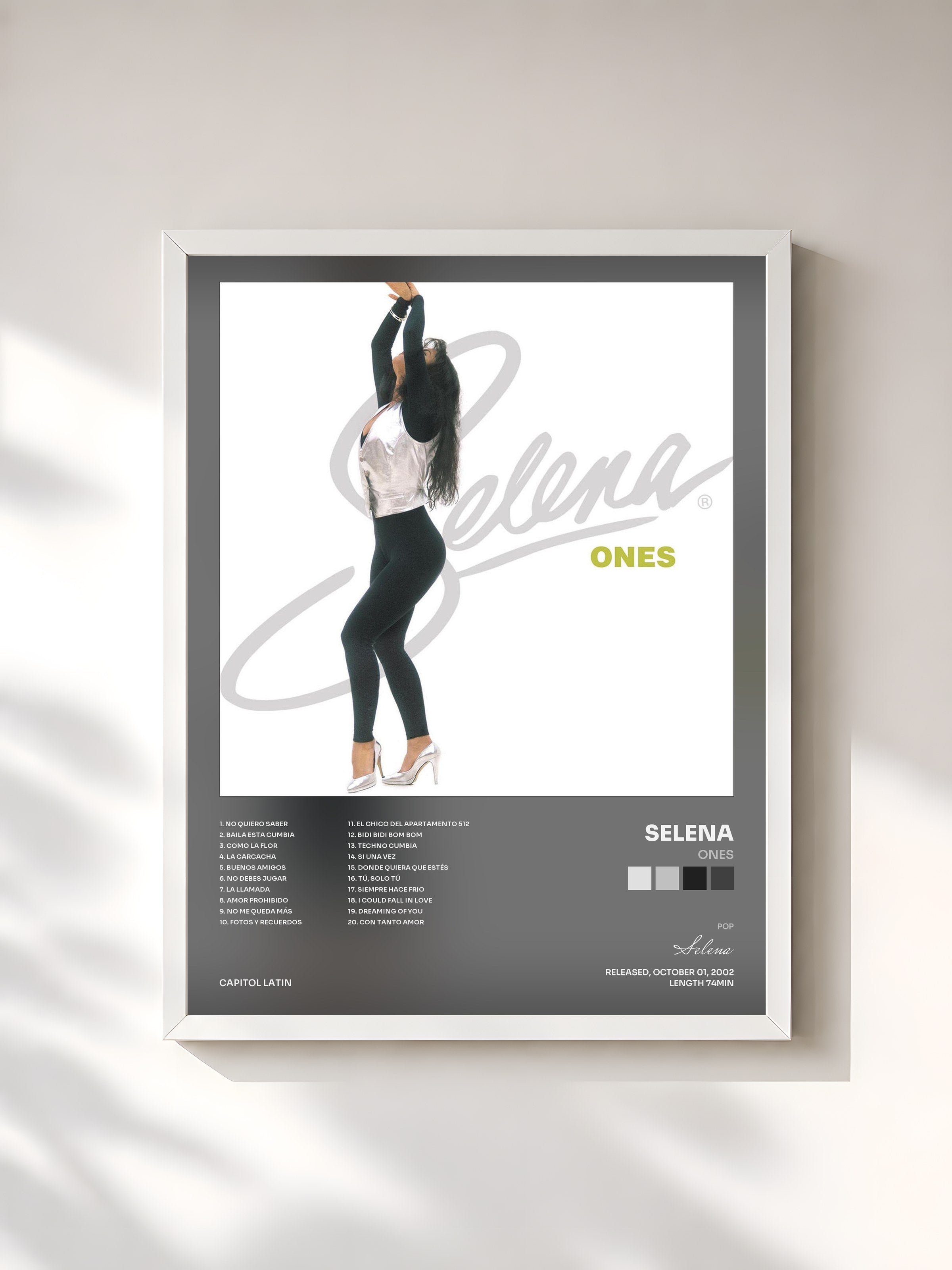 #blanc Tableau de l'album Ones de Selena, cadre blanc, imprimé et encadré en France