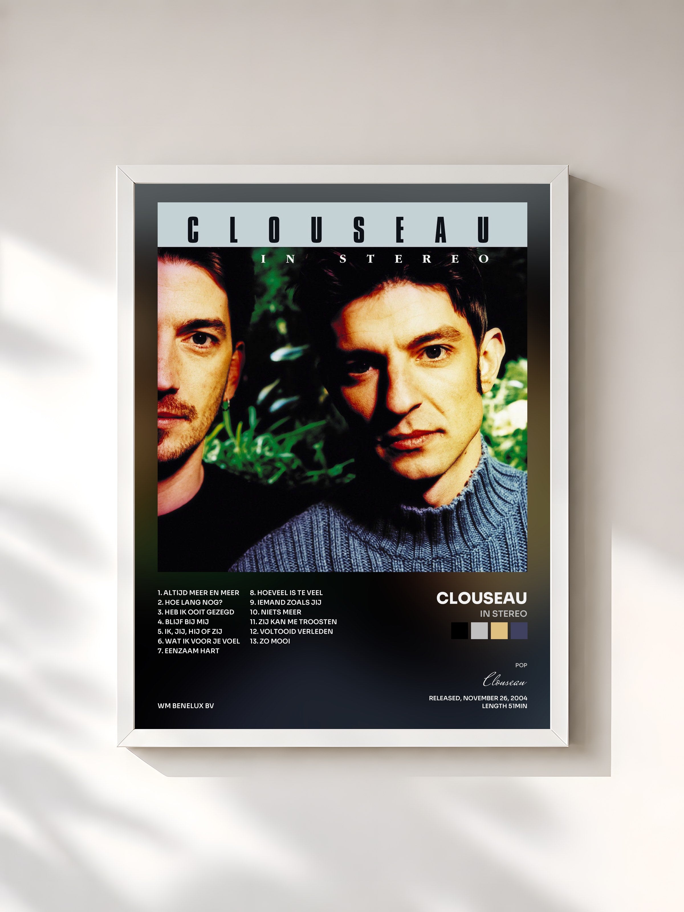 #blanc Tableau de l'album In Stereo de Clouseau, cadre blanc, imprimé et encadré en France