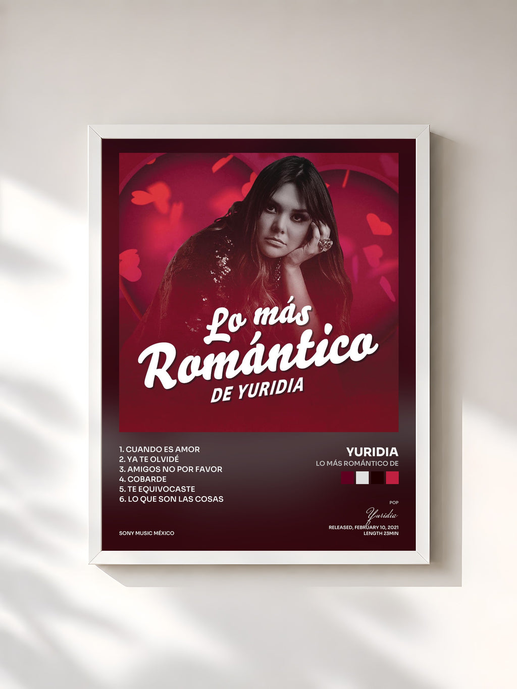 #blanc Tableau de l'album Lo Más Romántico de de Yuridia, cadre blanc, imprimé et encadré en France