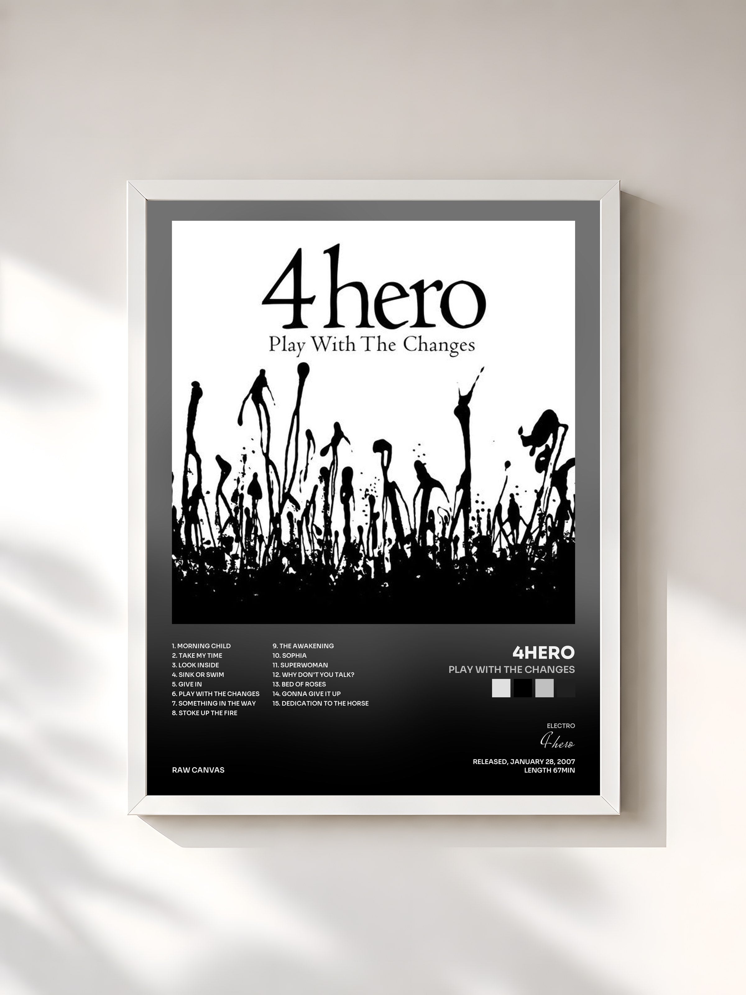 #blanc Tableau de l'album Play With the Changes de 4hero, cadre blanc, imprimé et encadré en France