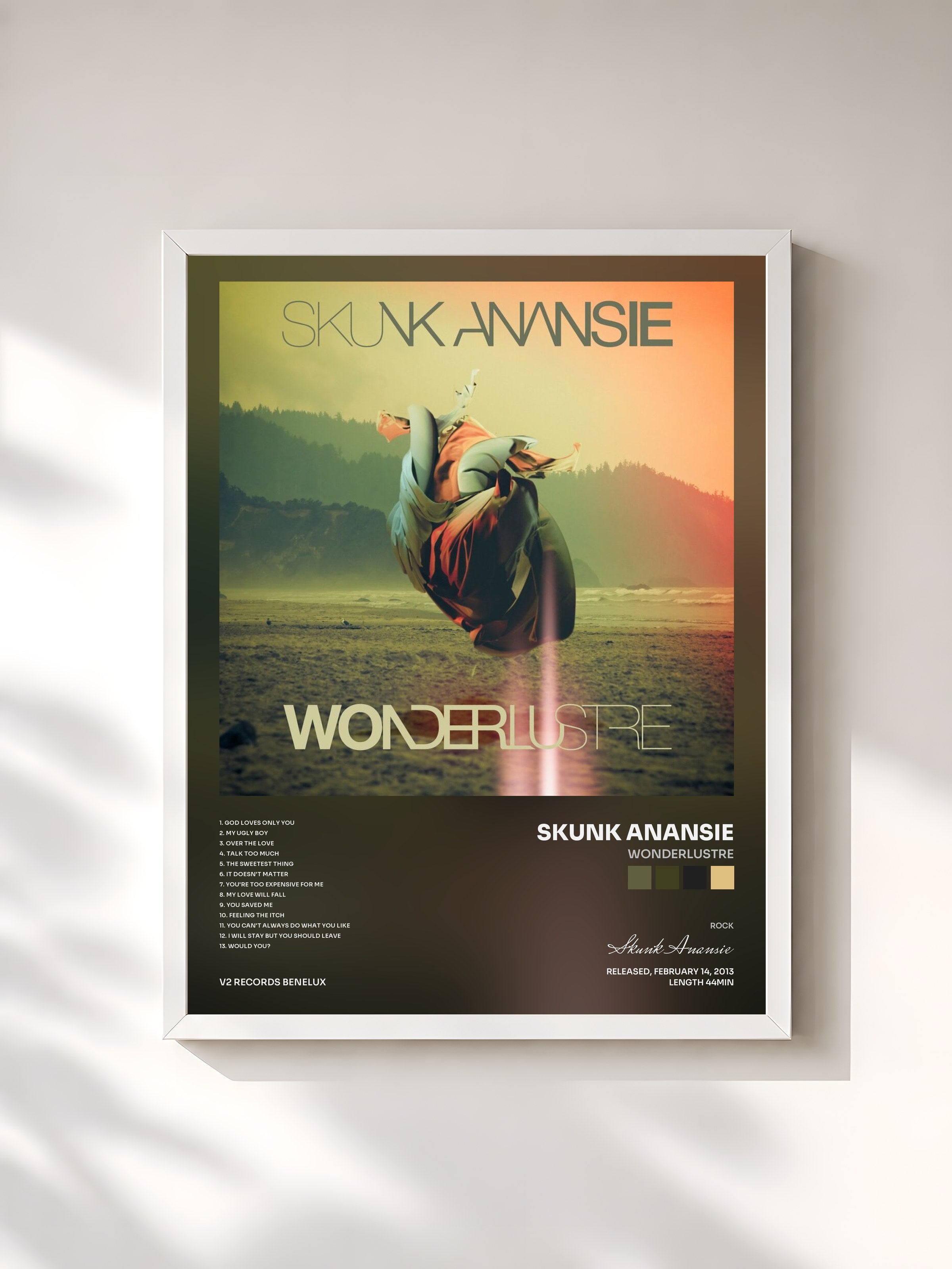 #blanc Tableau de l'album Wonderlustre de Skunk Anansie, cadre blanc, imprimé et encadré en France