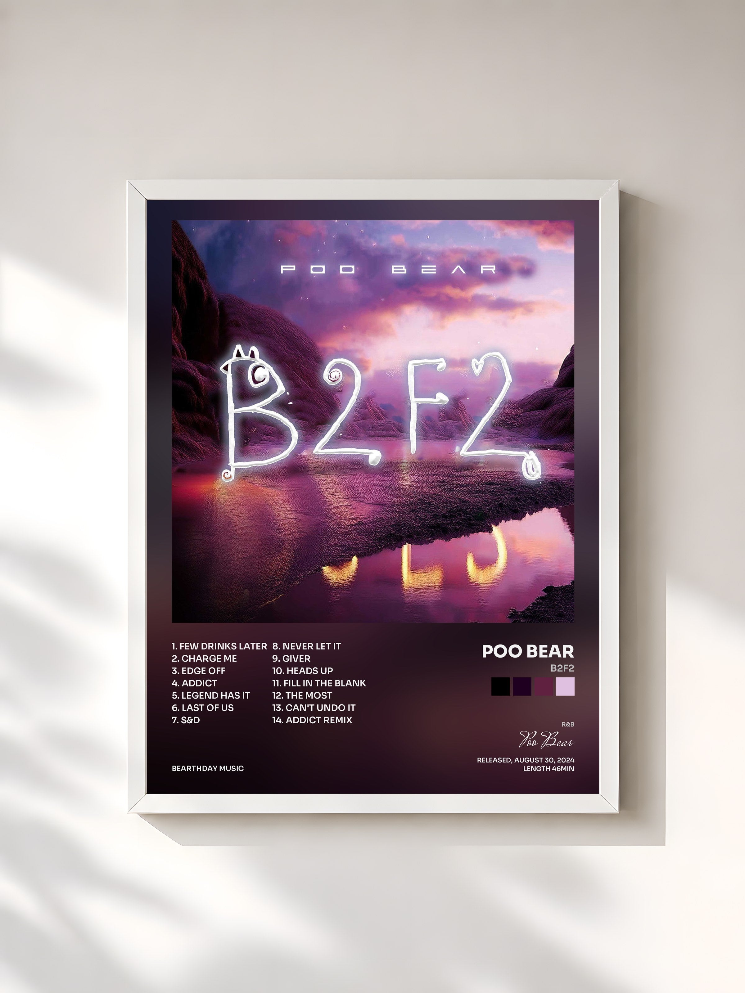 #blanc Tableau de l'album B2F2 de Poo Bear, cadre blanc, imprimé et encadré en France