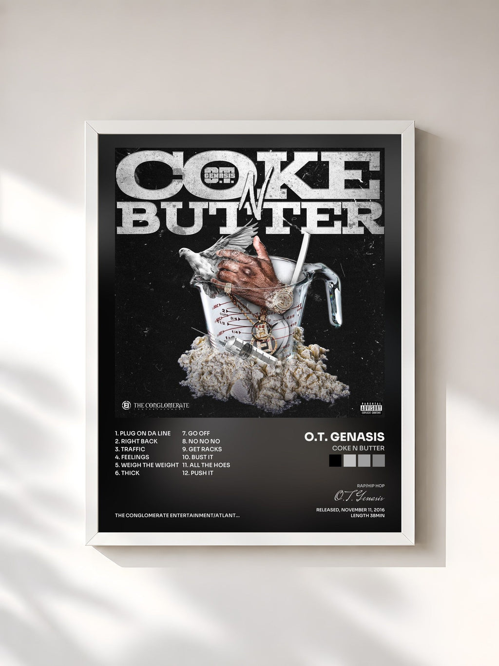 #blanc Coke N Butter von O.T. Genasis als gerahmter Kunstdruck, weißer Rahmen, gedruckt und gerahmt in Frankreich