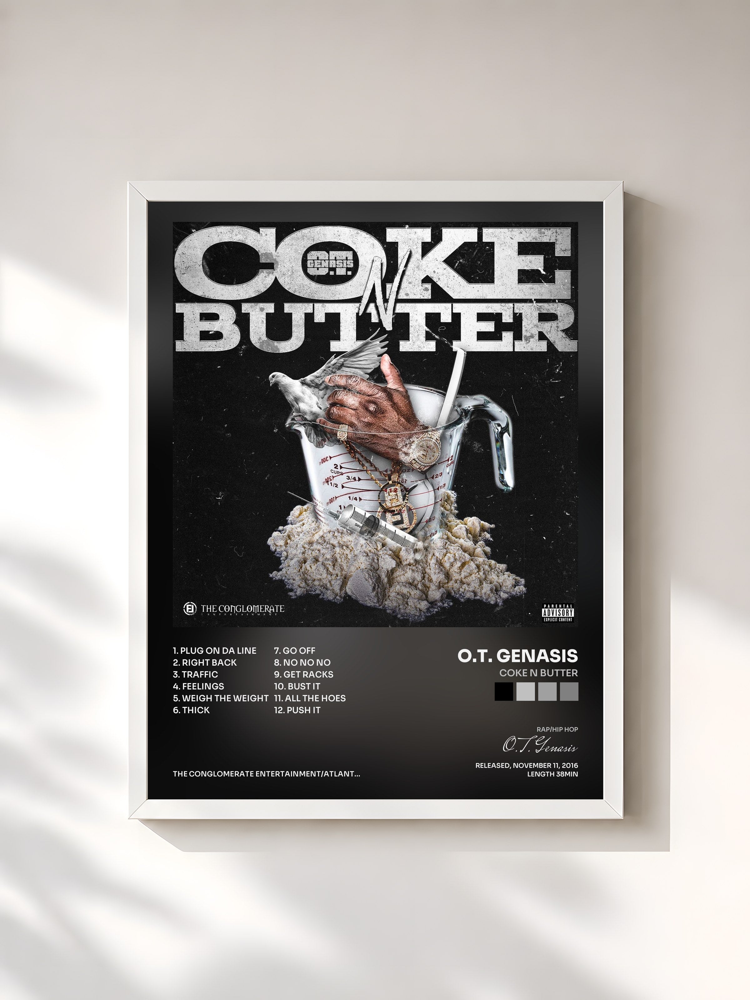 #blanc Tableau de l'album Coke N Butter de O.T. Genasis, cadre blanc, imprimé et encadré en France
