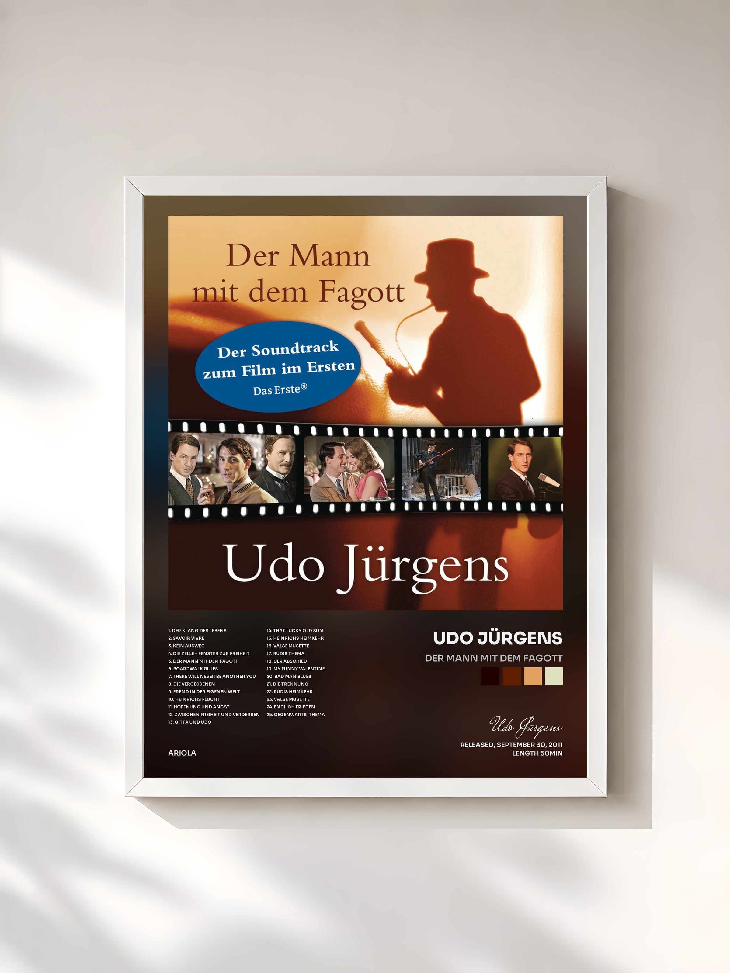 #blanc Tableau de l'album Der Mann mit dem Fagott de Udo Jürgens, cadre blanc, imprimé et encadré en France