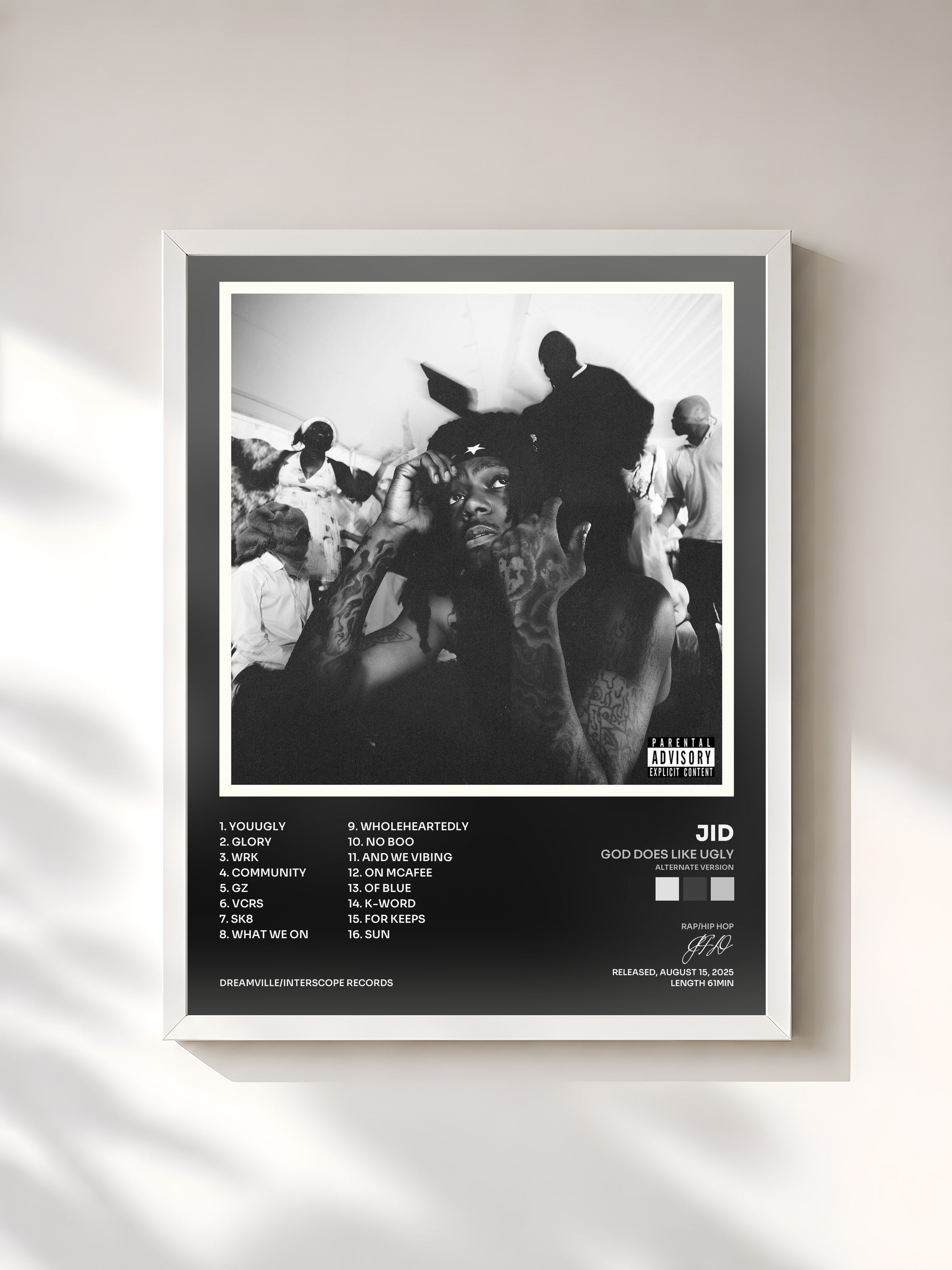 #blanc Tableau de l'album God Does Like Ugly (Alternate Version) de JID, cadre blanc, imprimé et encadré en France