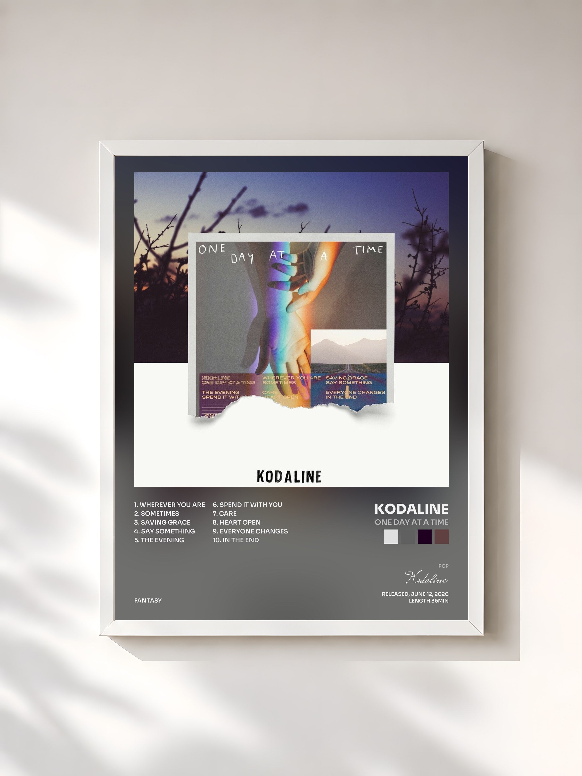 #blanc Tableau de l'album One Day At A Time de Kodaline, cadre blanc, imprimé et encadré en France
