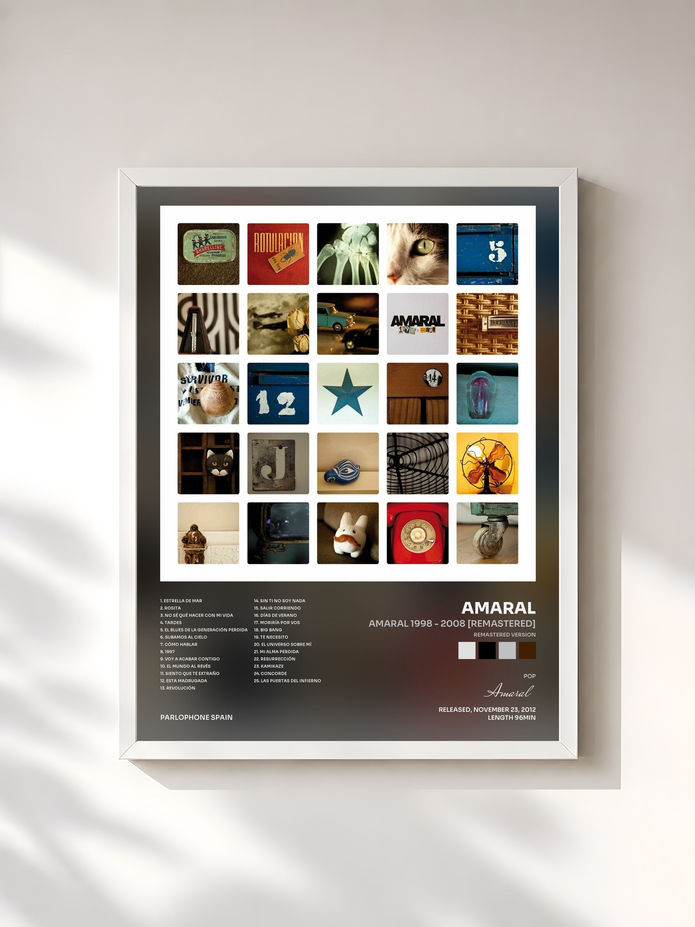 #blanc Tableau de l'album Amaral 1998 - 2008 [Remastered] (Remastered Version) de Amaral, cadre blanc, imprimé et encadré en France