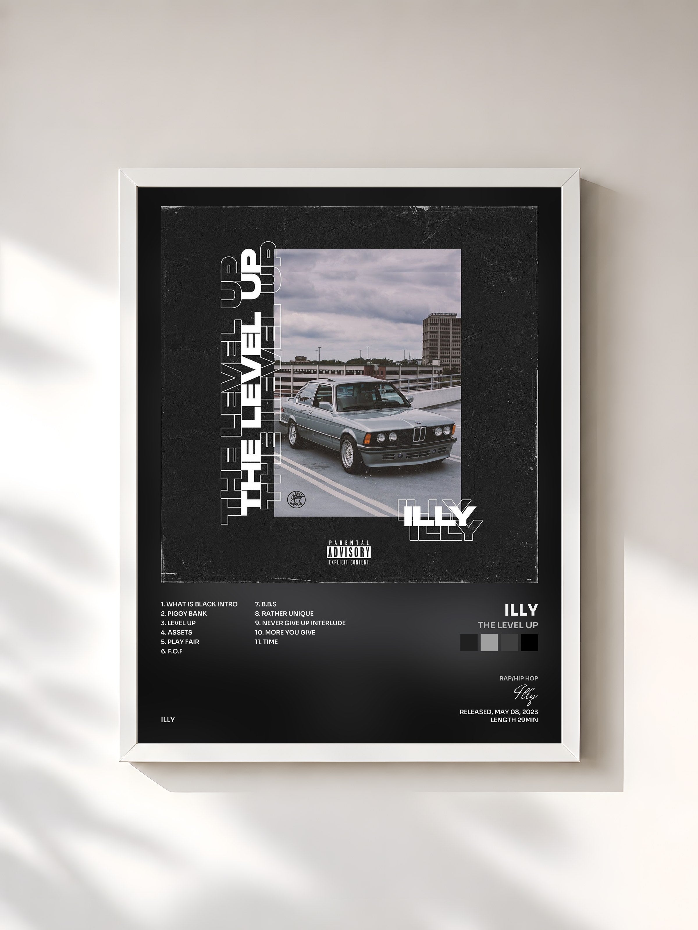 #blanc Tableau de l'album The Level Up de Illy, cadre blanc, imprimé et encadré en France