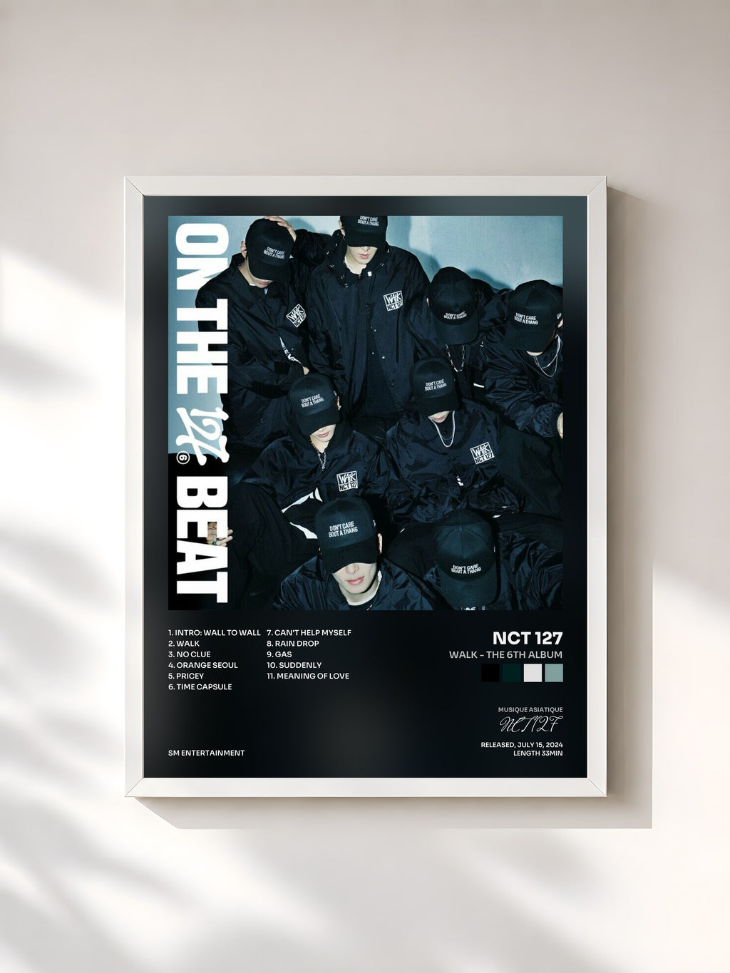 #blanc Tableau de l'album WALK - The 6th Album de NCT 127, cadre blanc, imprimé et encadré en France