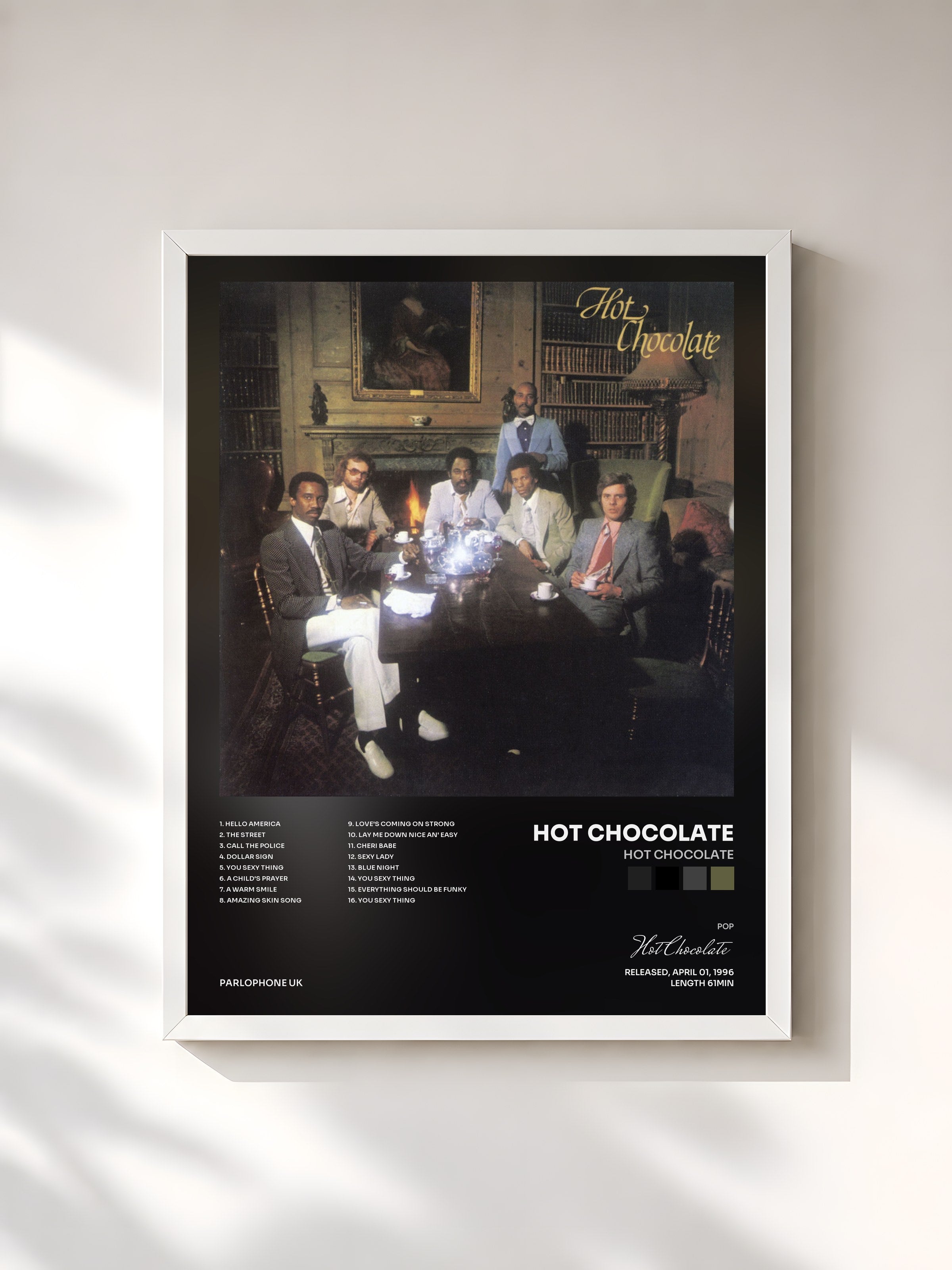 #blanc Tableau de l'album Hot Chocolate de Hot Chocolate, cadre blanc, imprimé et encadré en France