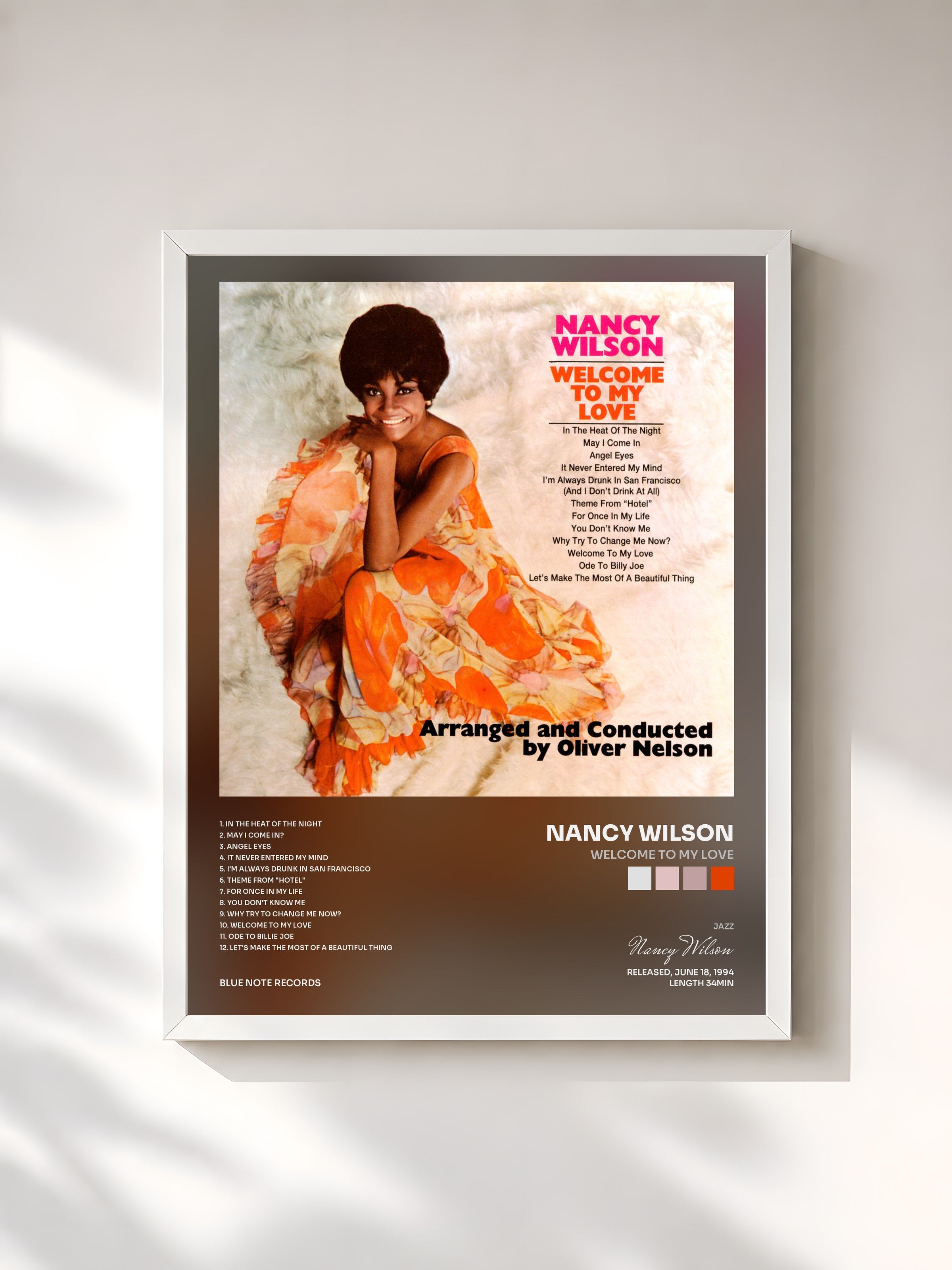 #blanc Tableau de l'album Welcome To My Love de Nancy Wilson, cadre blanc, imprimé et encadré en France