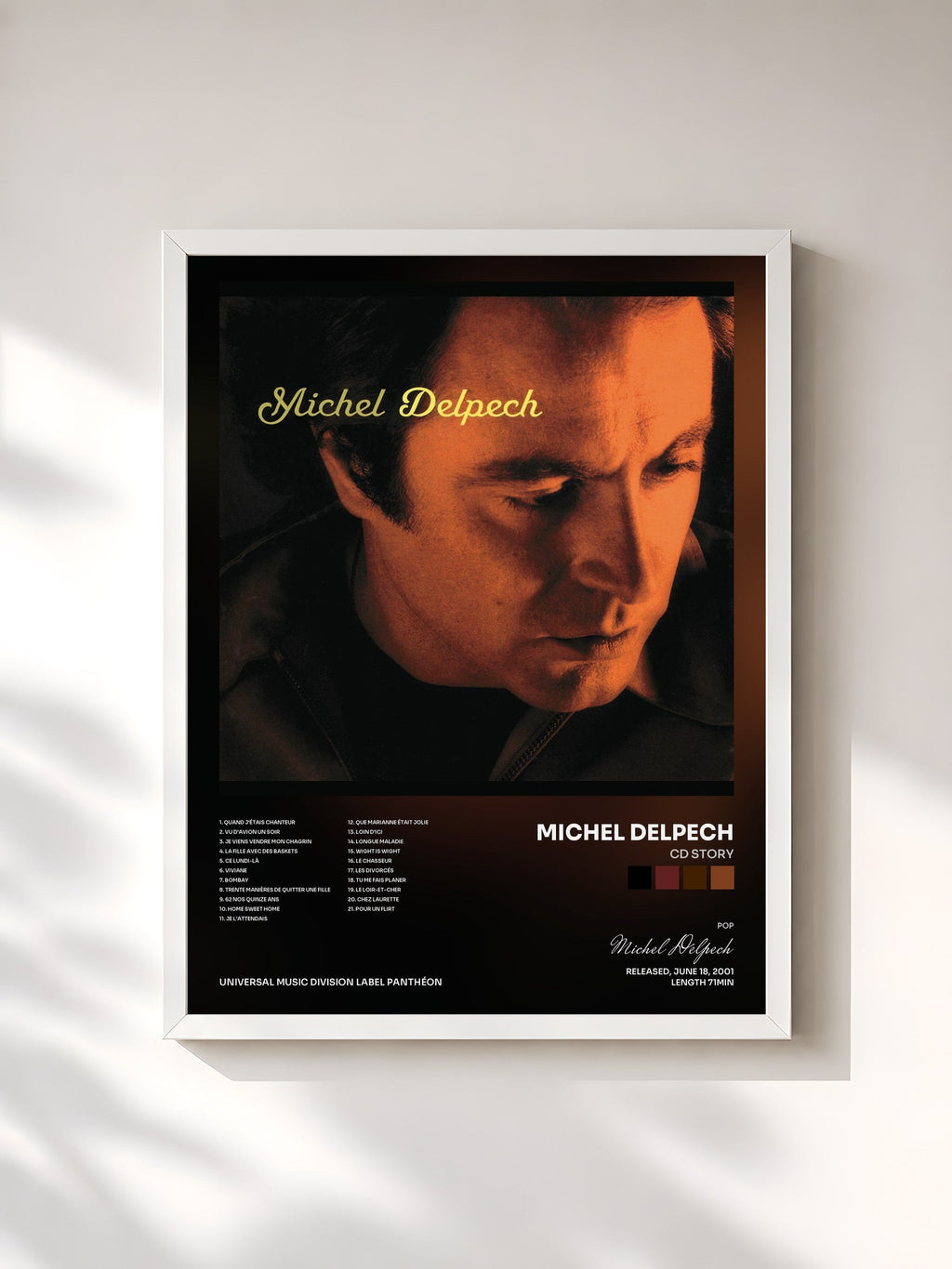 #blanc CD Story von Michel Delpech als gerahmter Kunstdruck, weißer Rahmen, gedruckt und gerahmt in Frankreich
