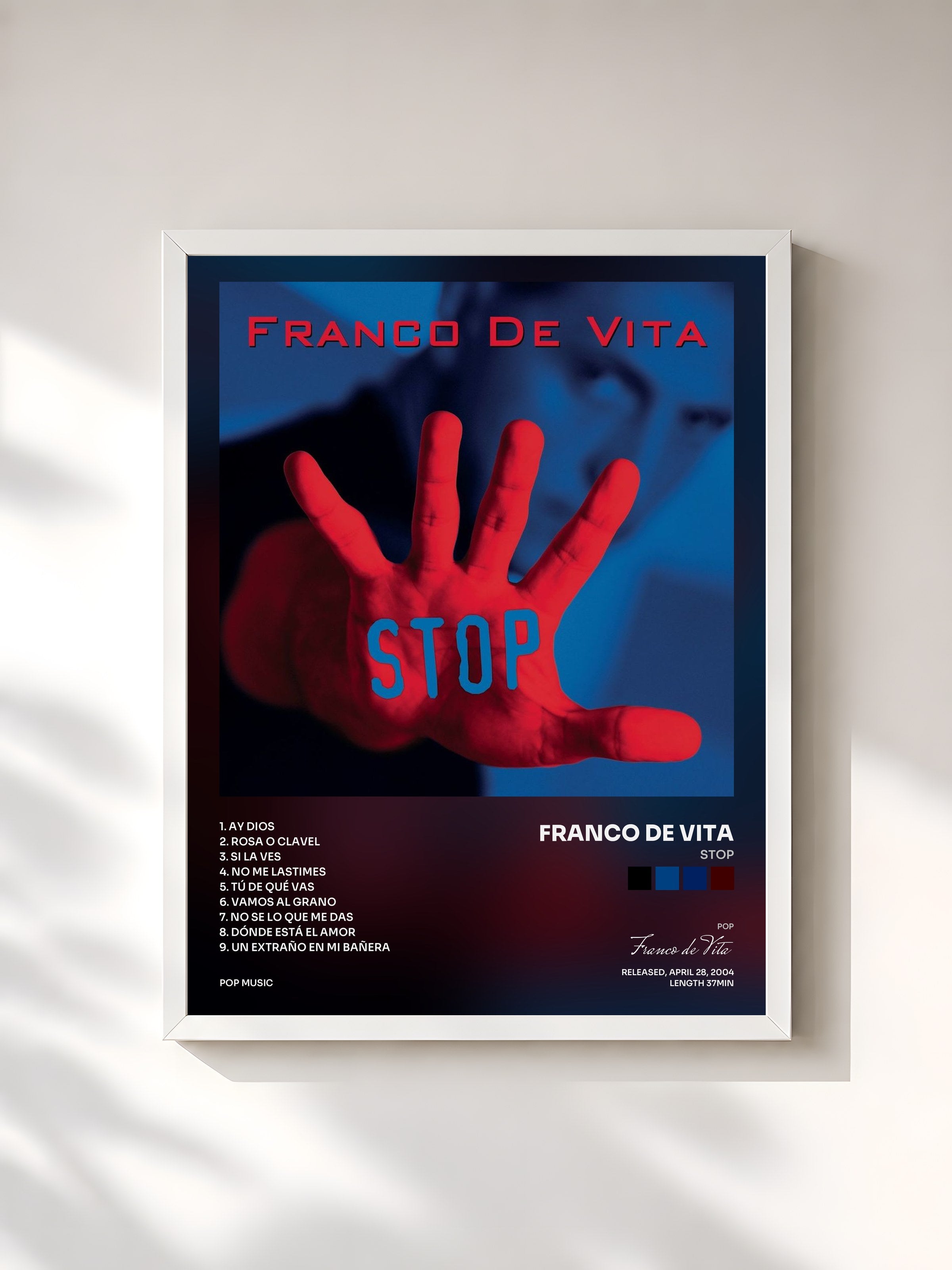 #blanc Tableau de l'album Stop de Franco de Vita, cadre blanc, imprimé et encadré en France