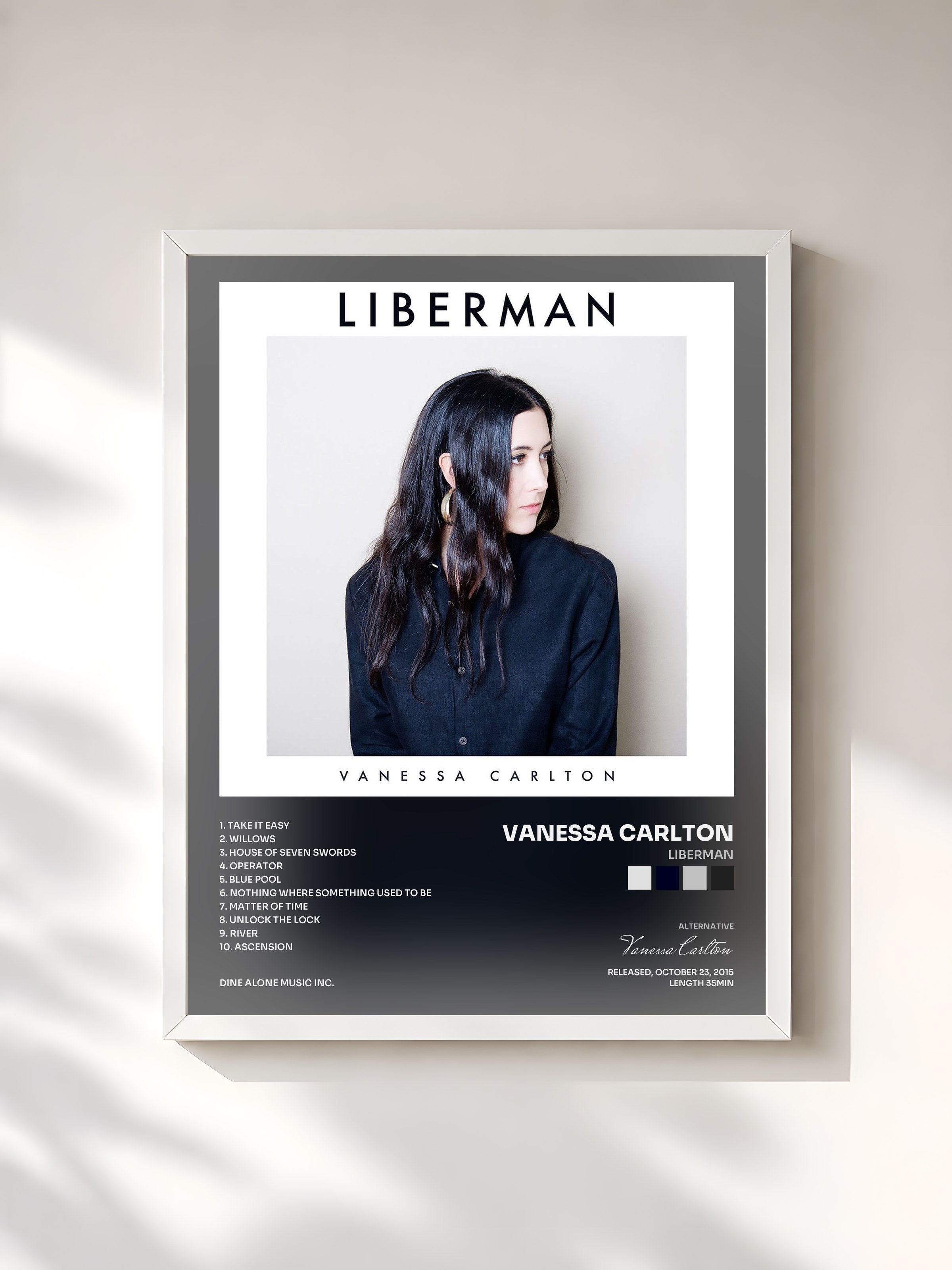 #blanc Tableau de l'album Liberman de Vanessa Carlton, cadre blanc, imprimé et encadré en France