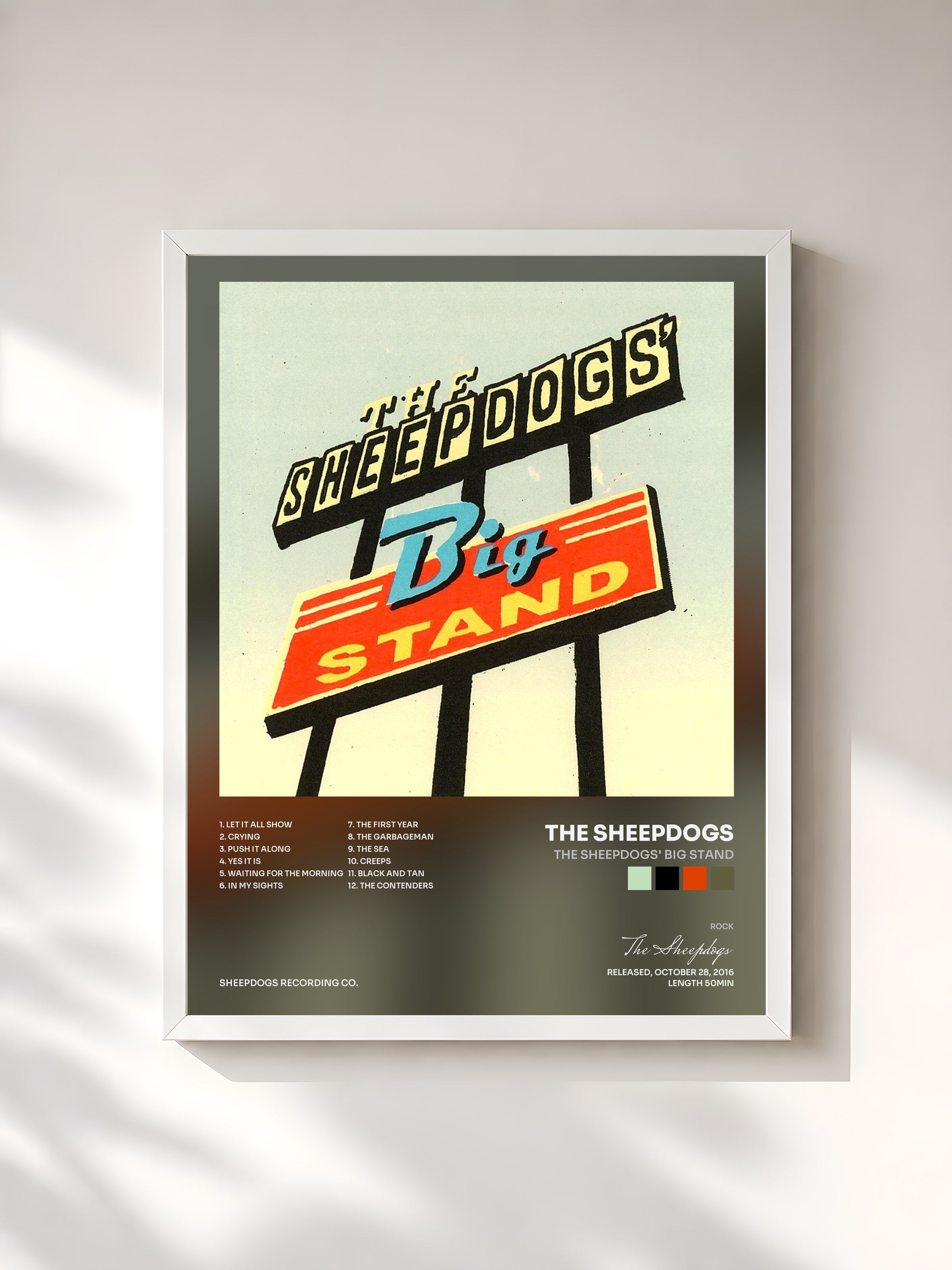 #blanc Tableau de l'album The Sheepdogs' Big Stand de The Sheepdogs, cadre blanc, imprimé et encadré en France