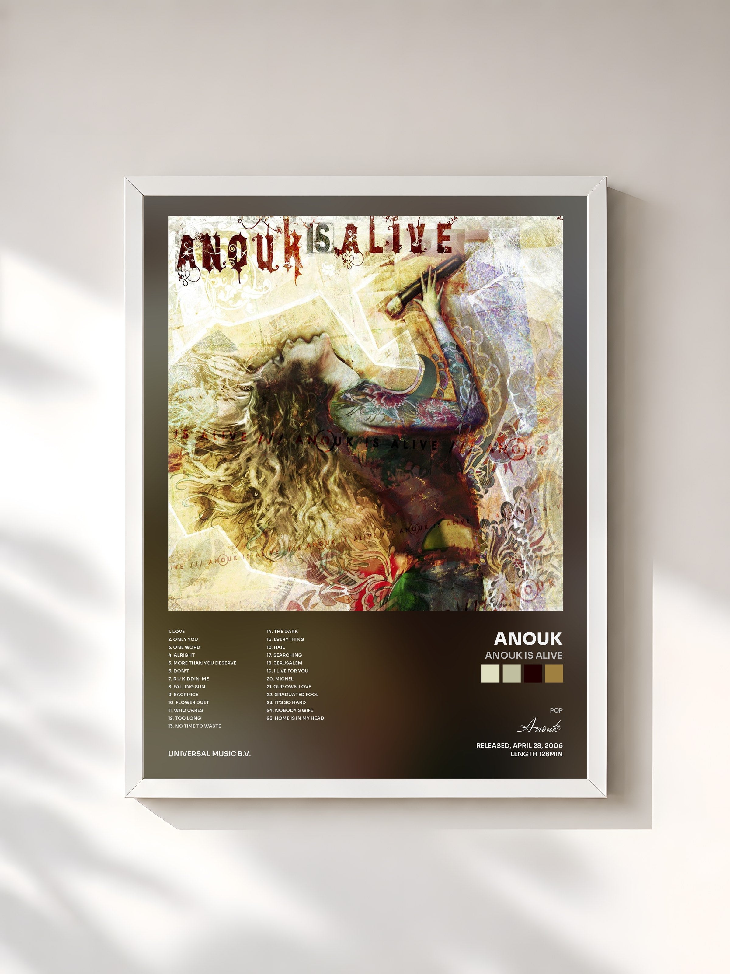 #blanc Tableau de l'album Anouk Is Alive de Anouk, cadre blanc, imprimé et encadré en France