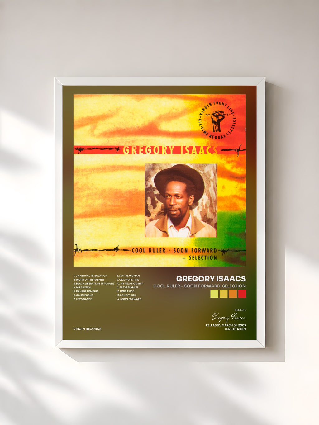#blanc Tableau de l'album Cool Ruler - Soon Forward: Selection de Gregory Isaacs, cadre blanc, imprimé et encadré en France