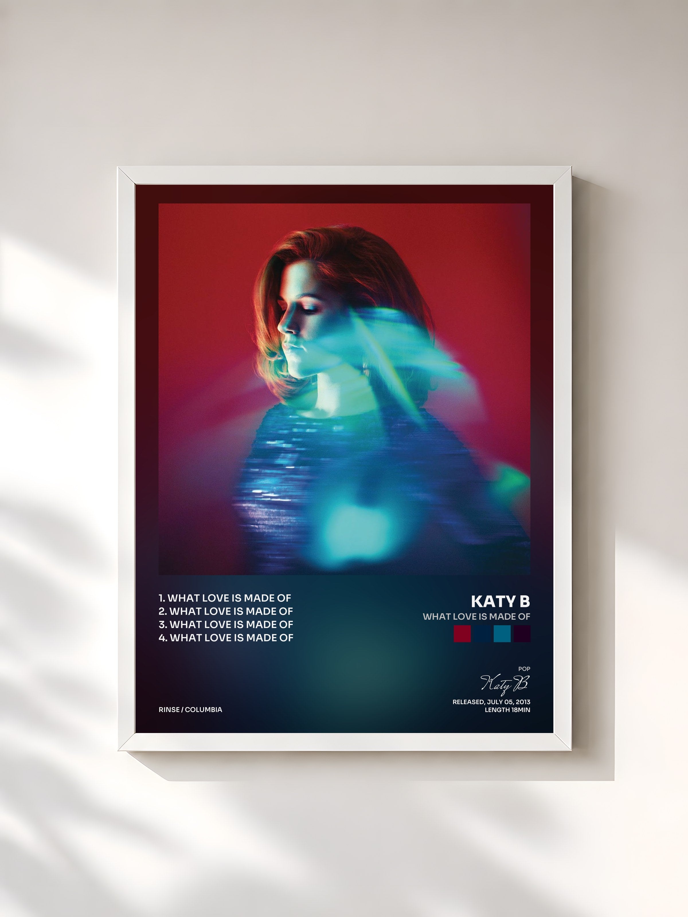 #blanc Tableau de l'album What Love is Made of de Katy B, cadre blanc, imprimé et encadré en France