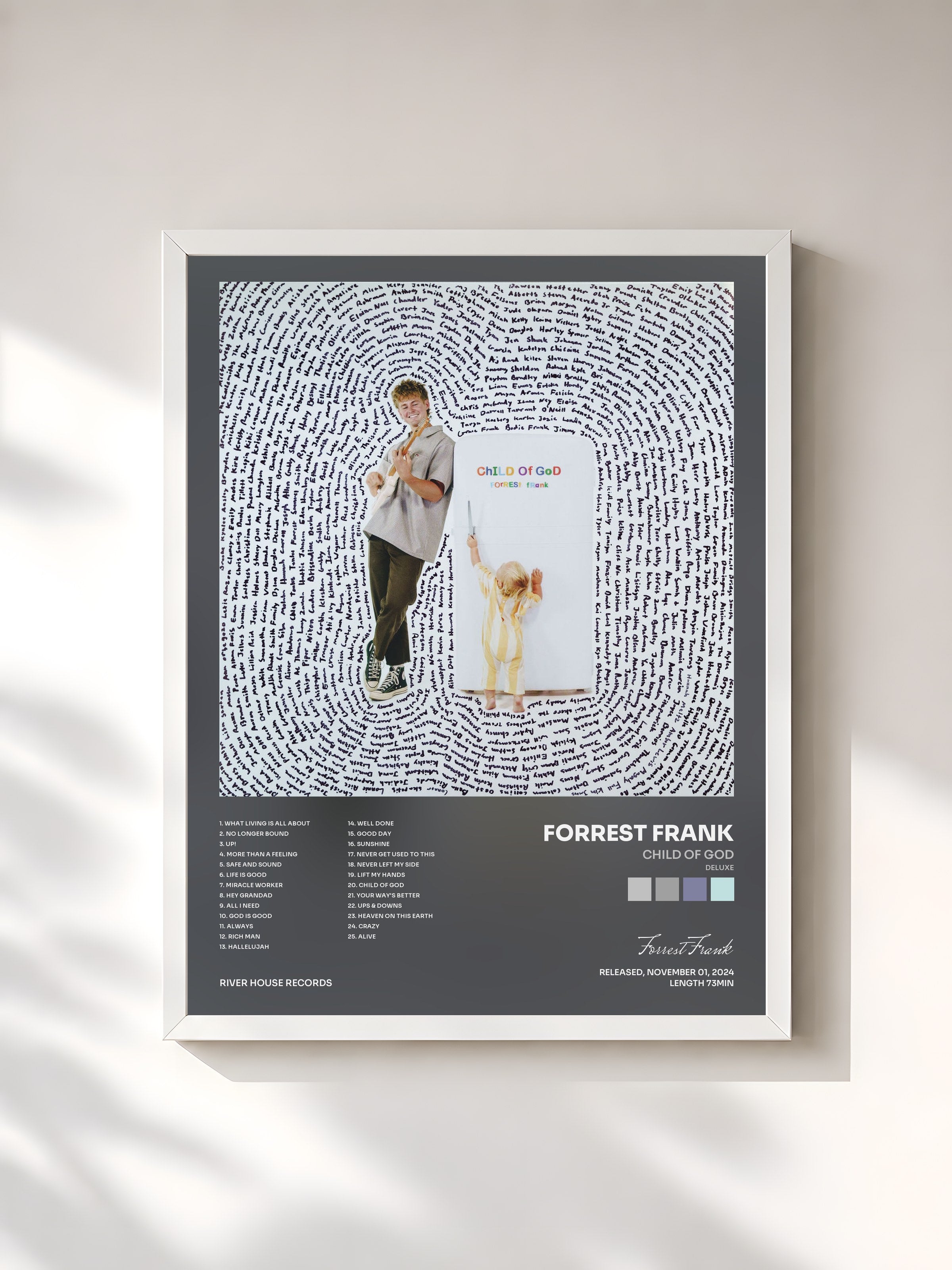 #blanc Tableau de l'album CHILD OF GOD (DELUXE) de Forrest Frank, cadre blanc, imprimé et encadré en France