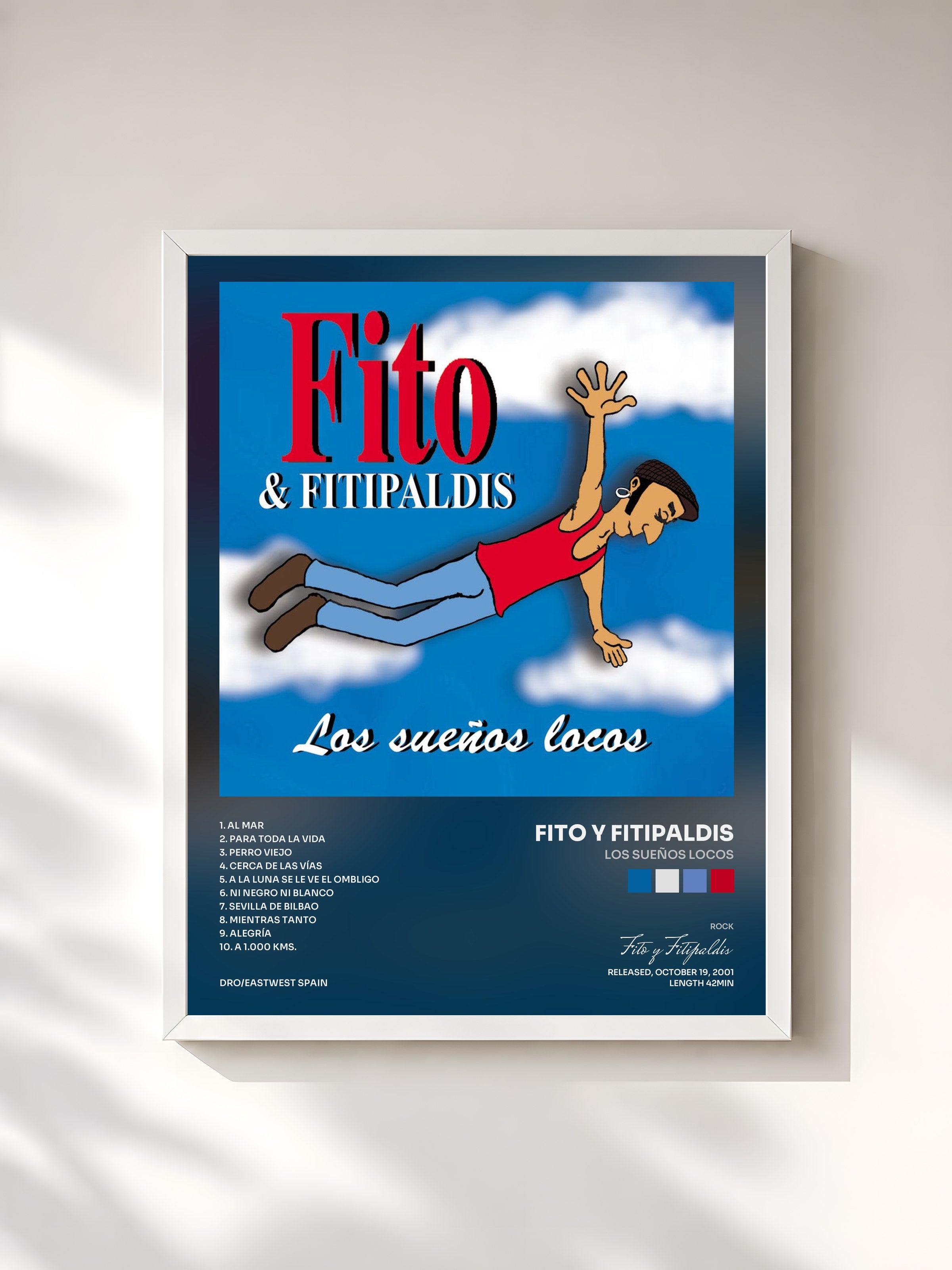 #blanc Tableau de l'album Los Sueños Locos de Fito y Fitipaldis, cadre blanc, imprimé et encadré en France