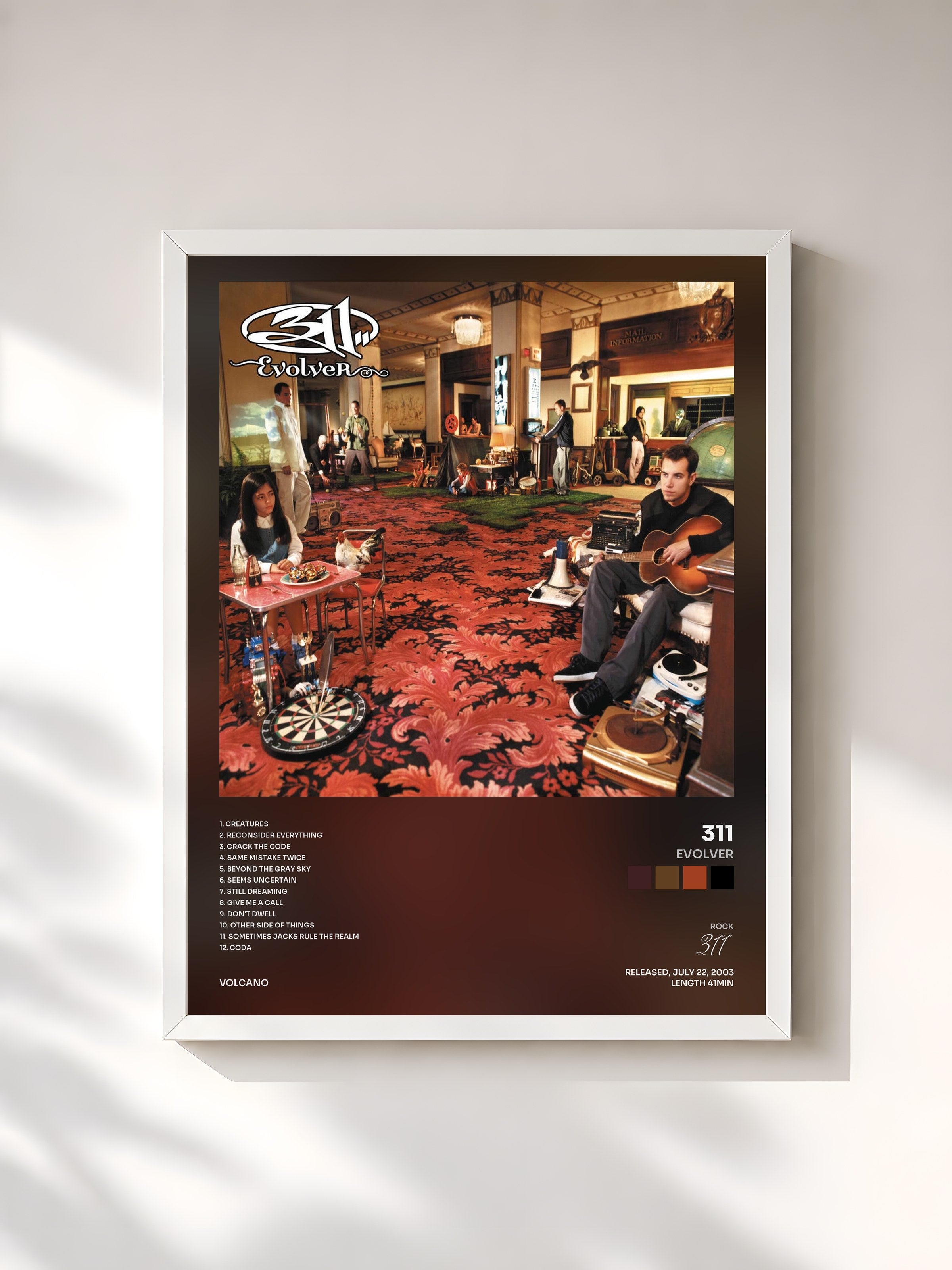 #blanc Tableau de l'album Evolver de 311, cadre blanc, imprimé et encadré en France