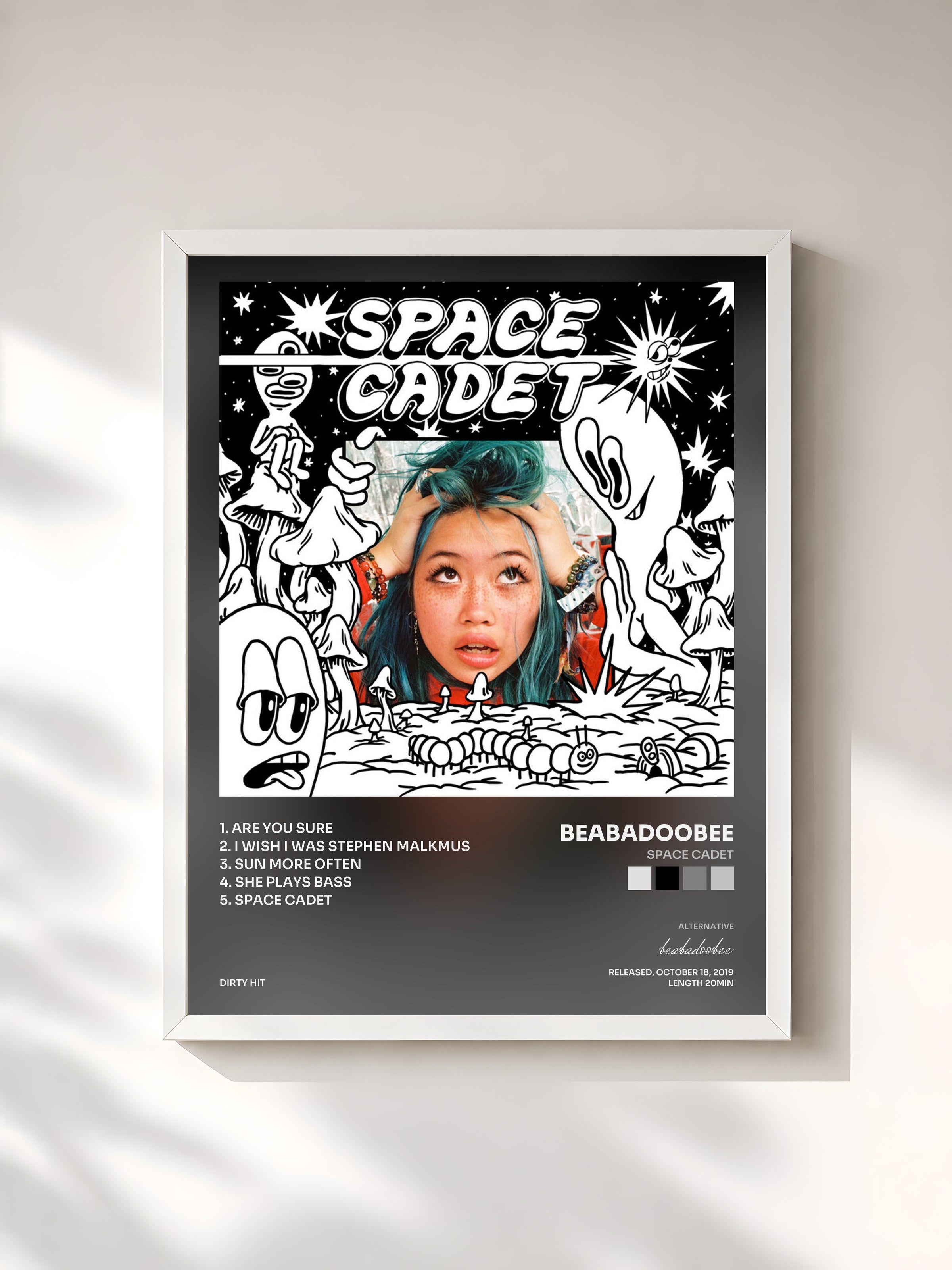 #blanc Tableau de l'album Space Cadet de beabadoobee, cadre blanc, imprimé et encadré en France