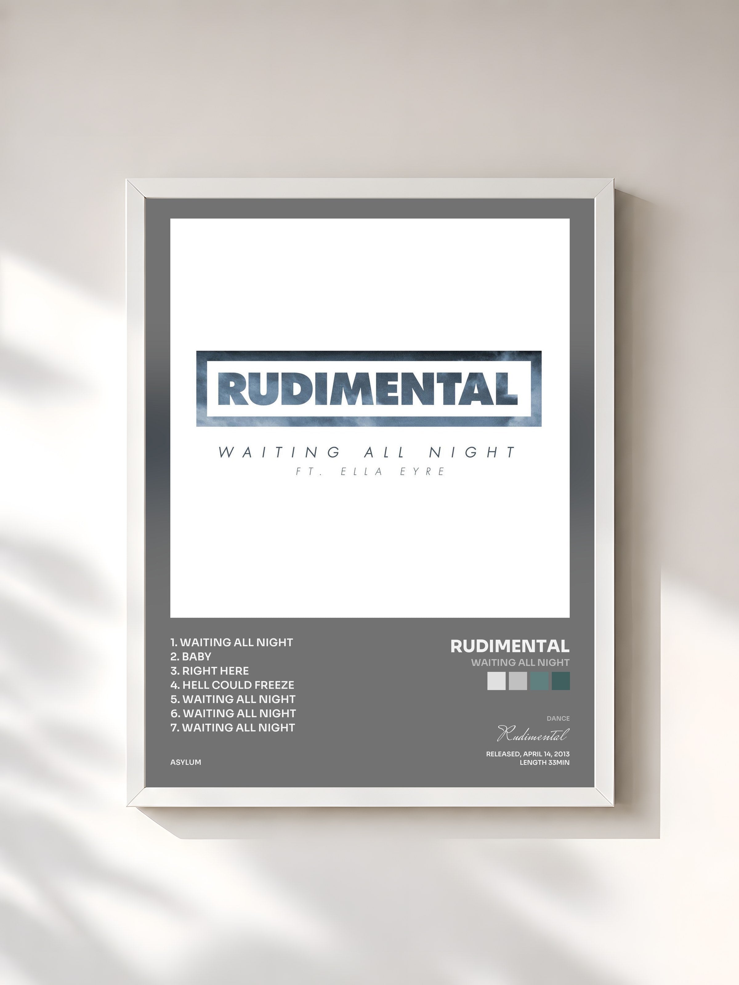 #blanc Tableau de l'album Waiting All Night de Rudimental, cadre blanc, imprimé et encadré en France
