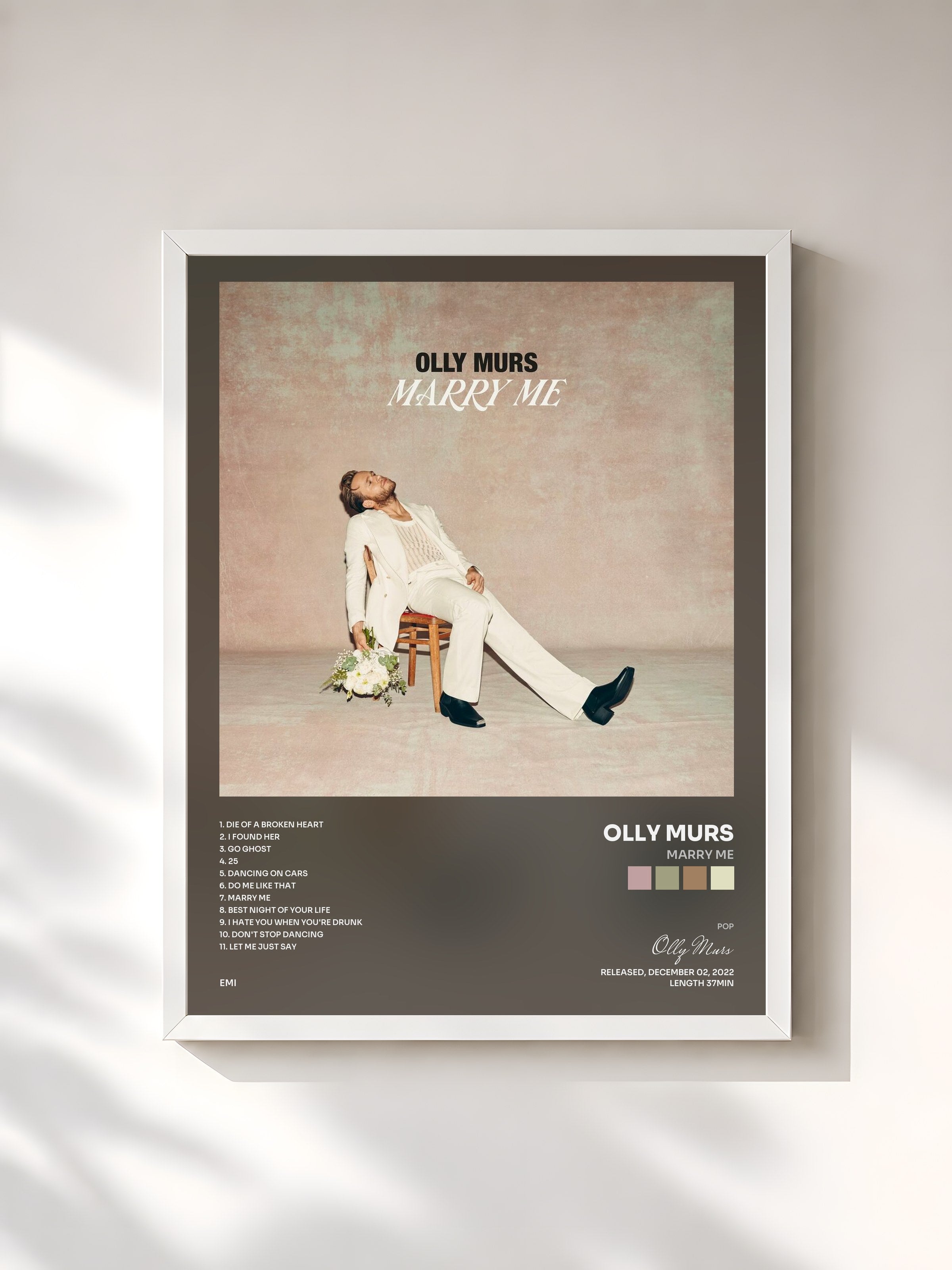 #blanc Tableau de l'album Marry Me de Olly Murs, cadre blanc, imprimé et encadré en France