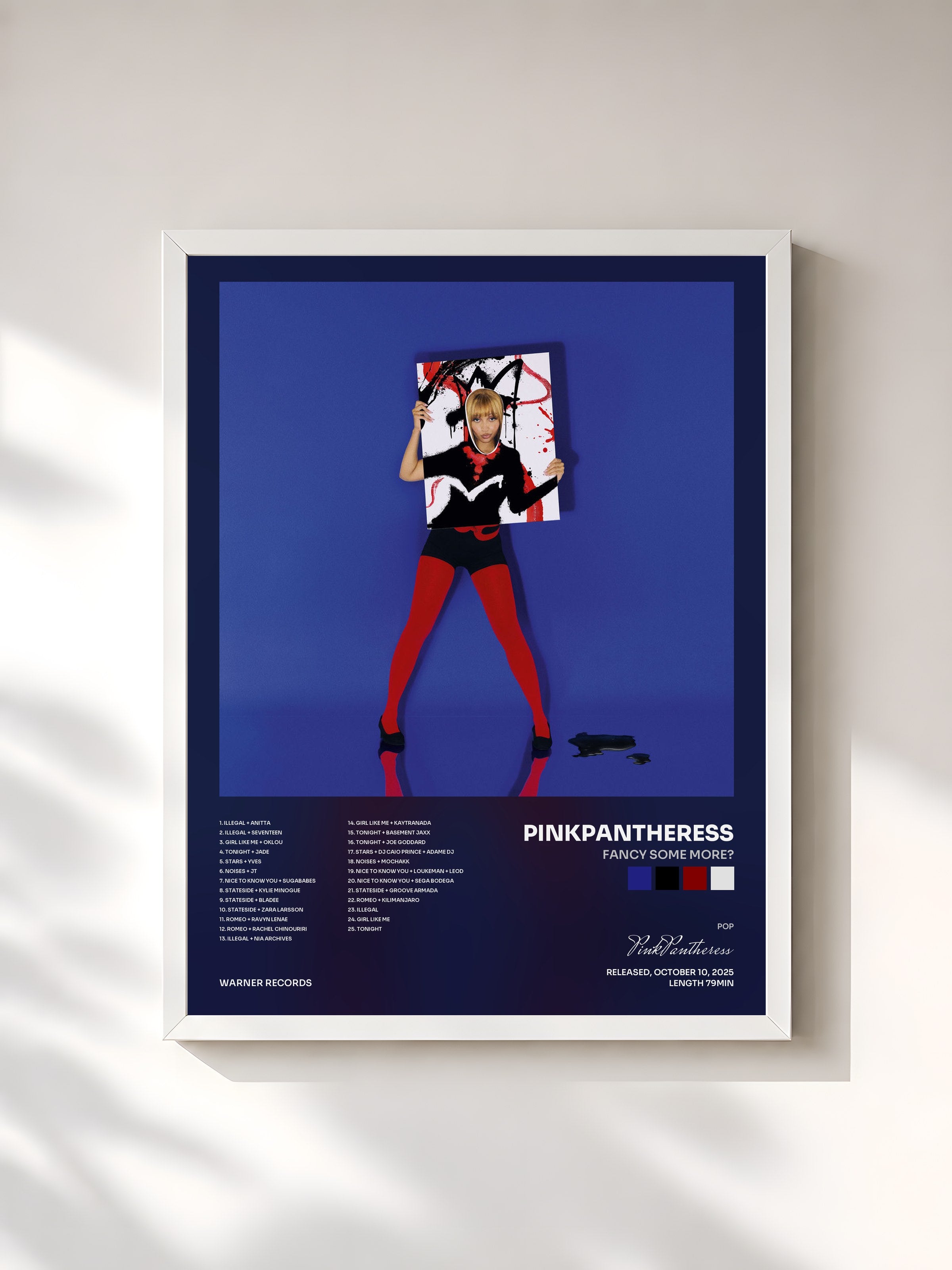 #blanc Tableau de l'album Fancy Some More? de PinkPantheress, cadre blanc, imprimé et encadré en France