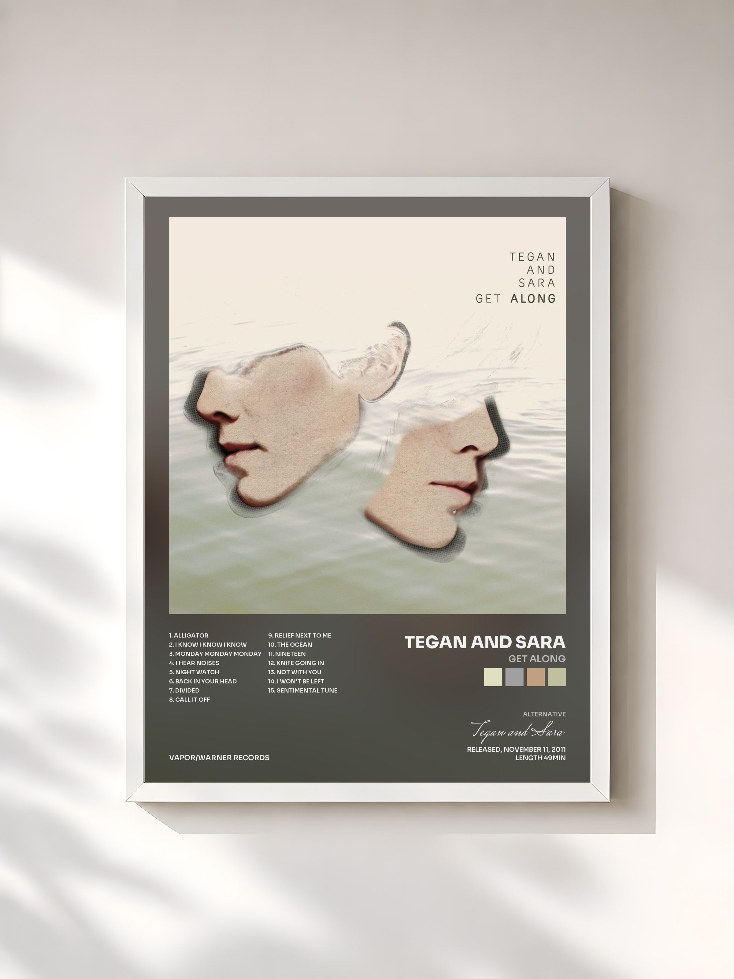#blanc Tableau de l'album Get Along de Tegan and Sara, cadre blanc, imprimé et encadré en France